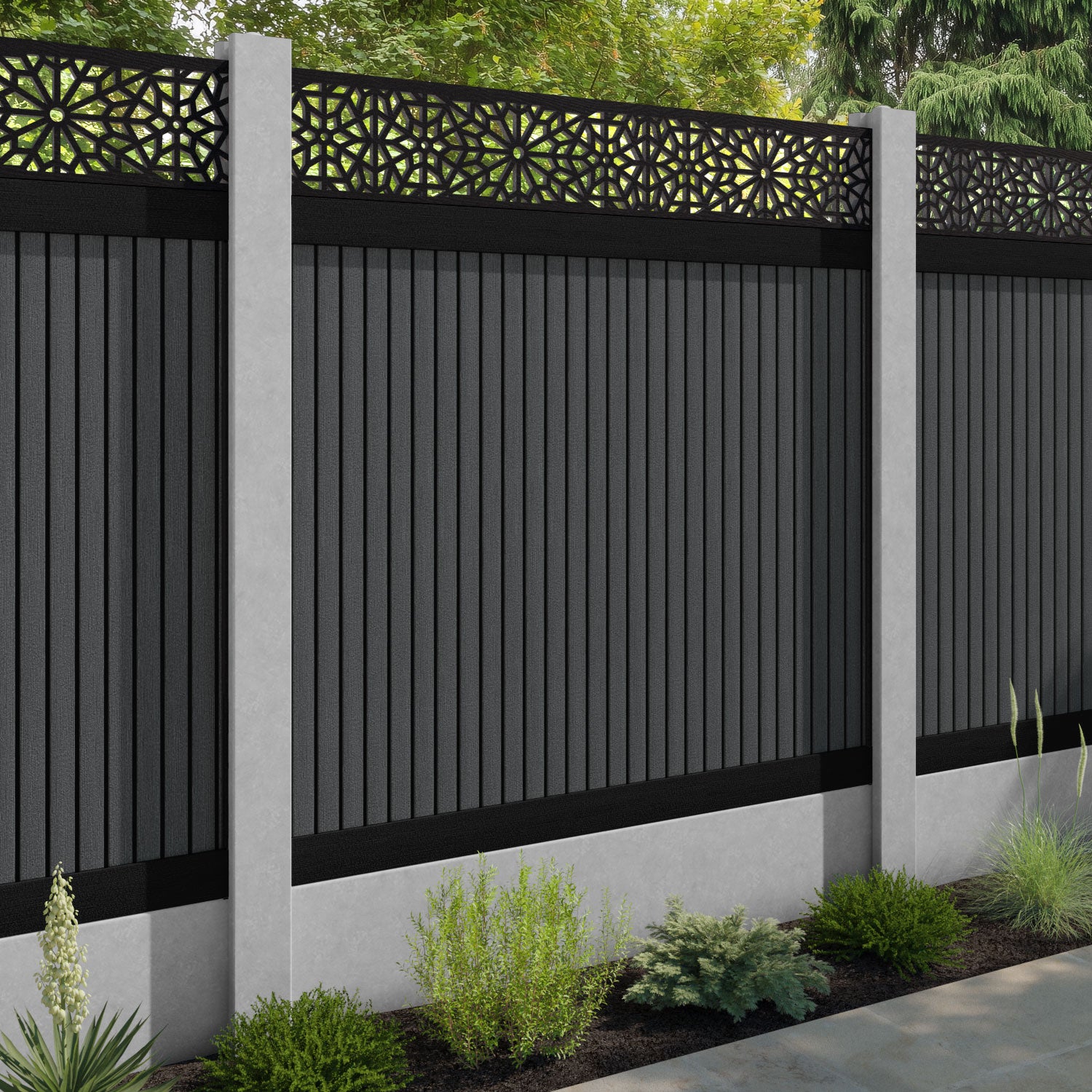 Virtis Alnara Fence Panel - Dark Grey - for existing concrete posts