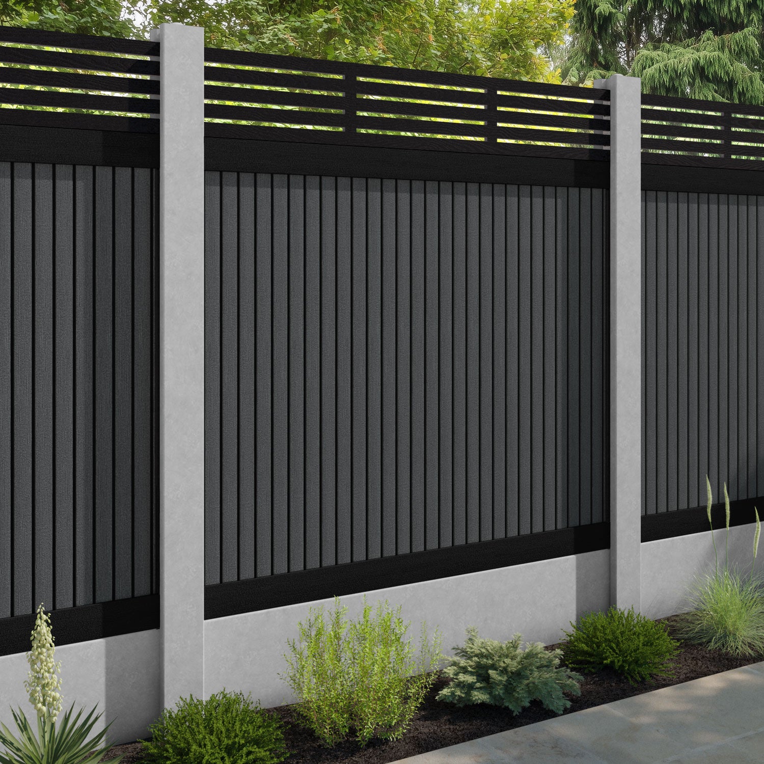 Virtis Aspen Fence Panel - Dark Grey - for existing concrete posts