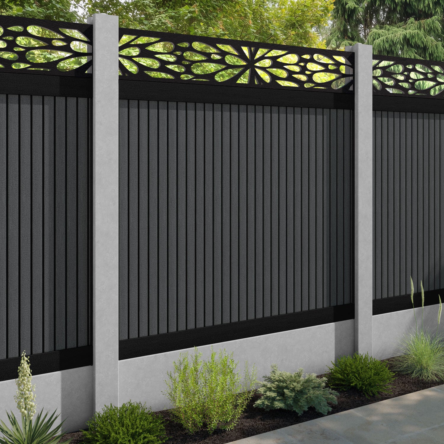Virtis Blossom Fence Panel - Dark Grey - for existing concrete posts