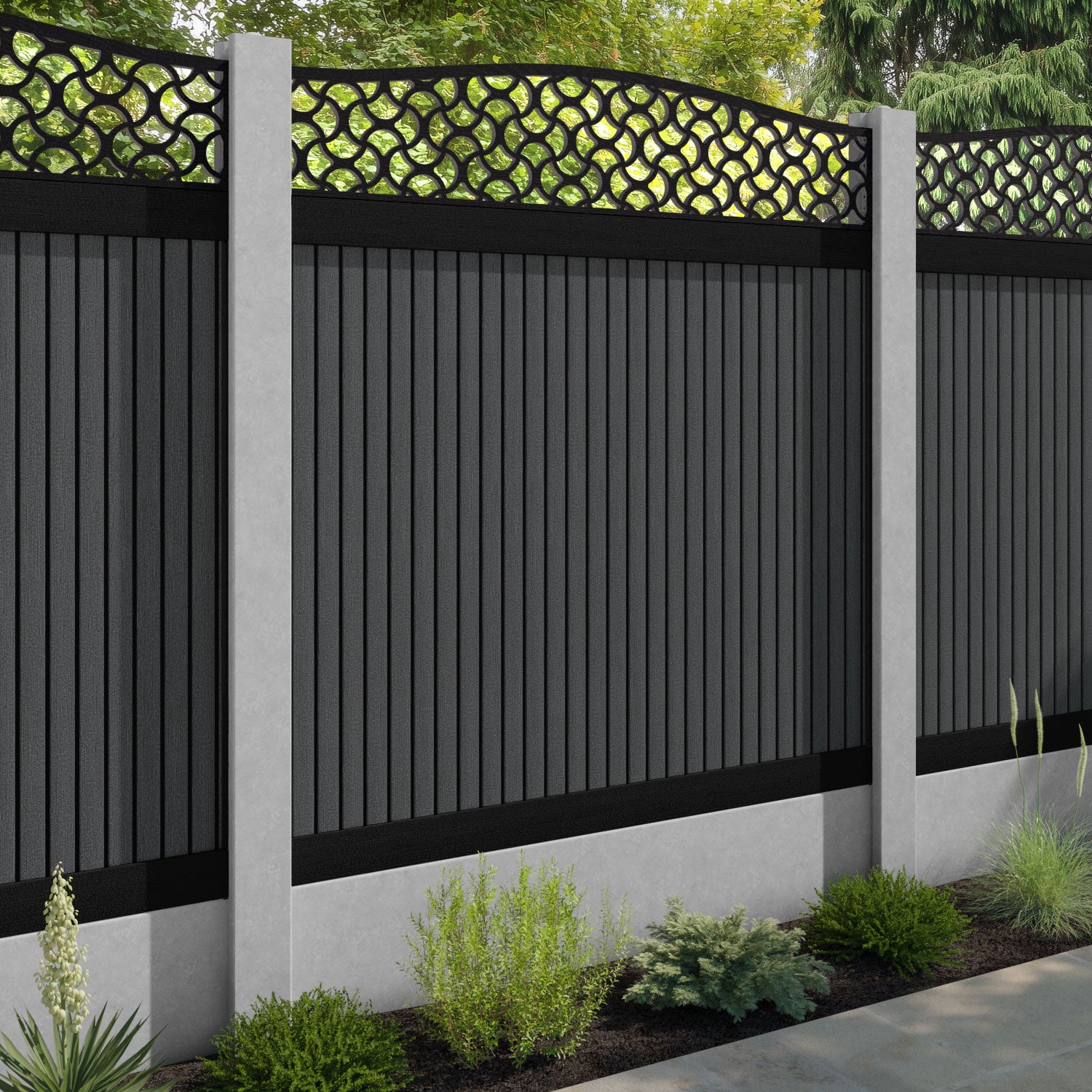Virtis Vida Curved Top Fence Panel - Dark Grey - for existing concrete posts