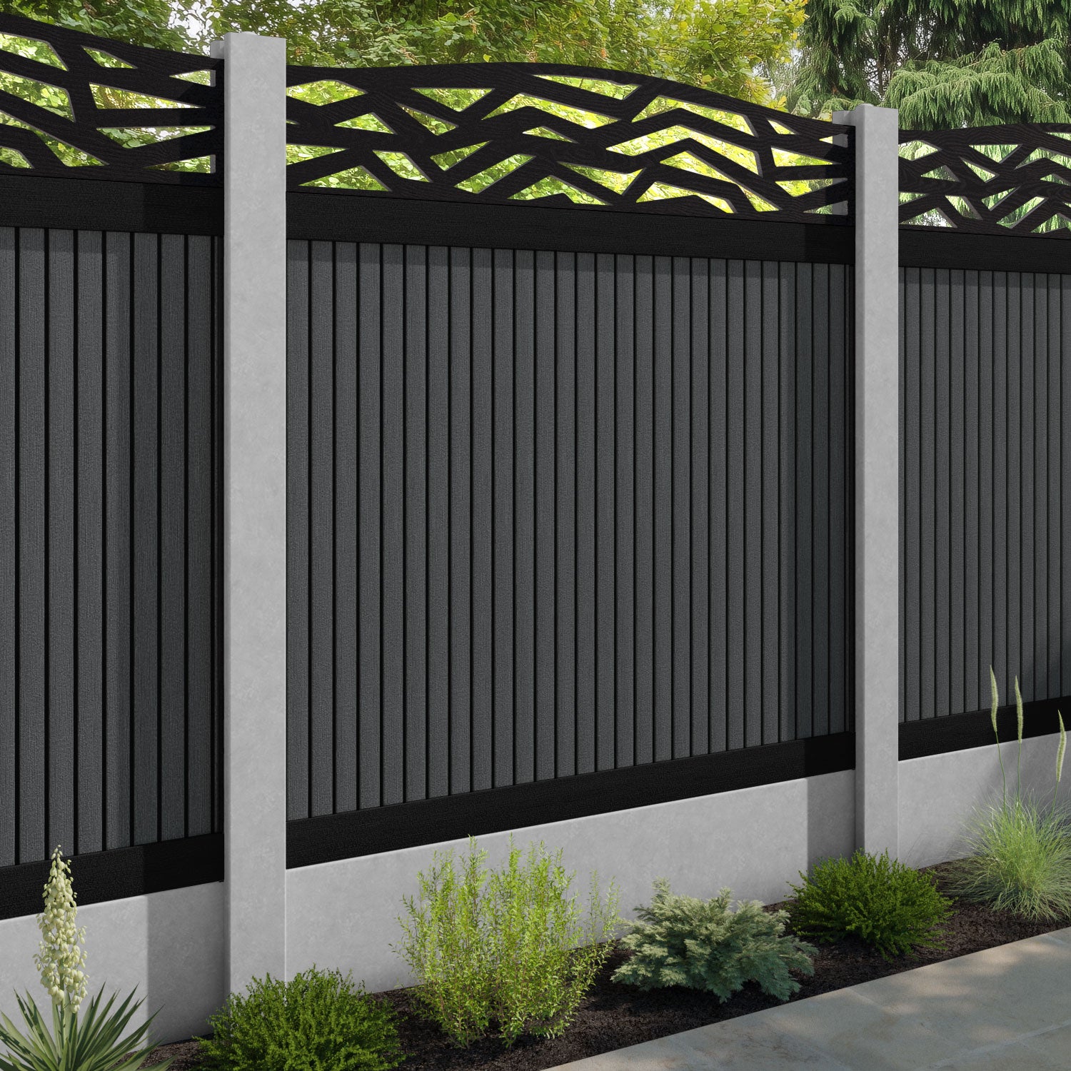 Virtis Zenith Curved Top Fence Panel - Dark Grey - for existing concrete posts