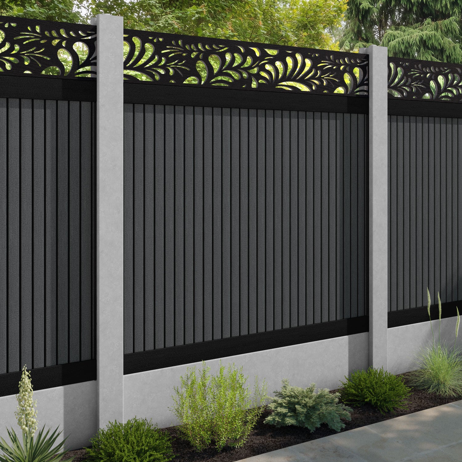 Virtis Petal Fence Panel - Dark Grey - for existing concrete posts