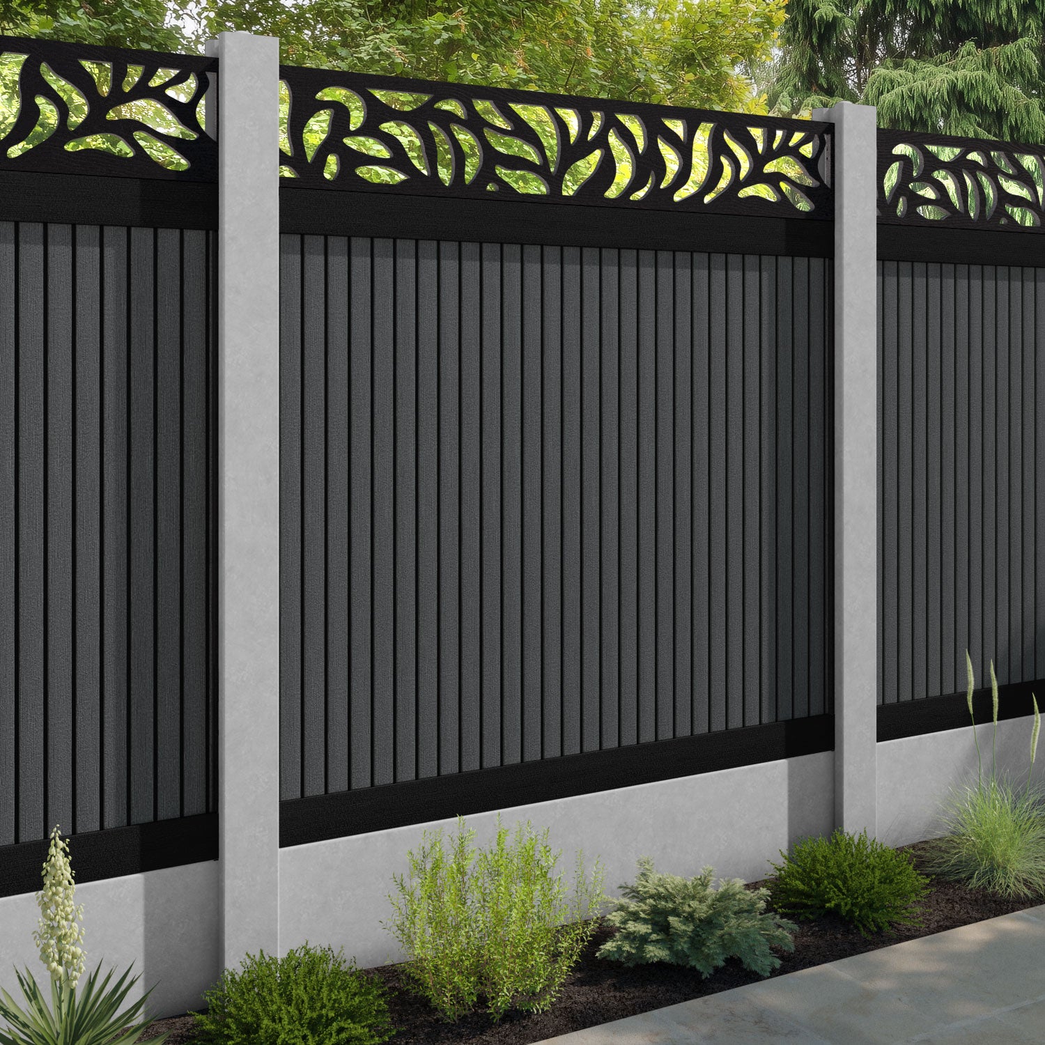 Virtis Plume Fence Panel - Dark Grey - for existing concrete posts