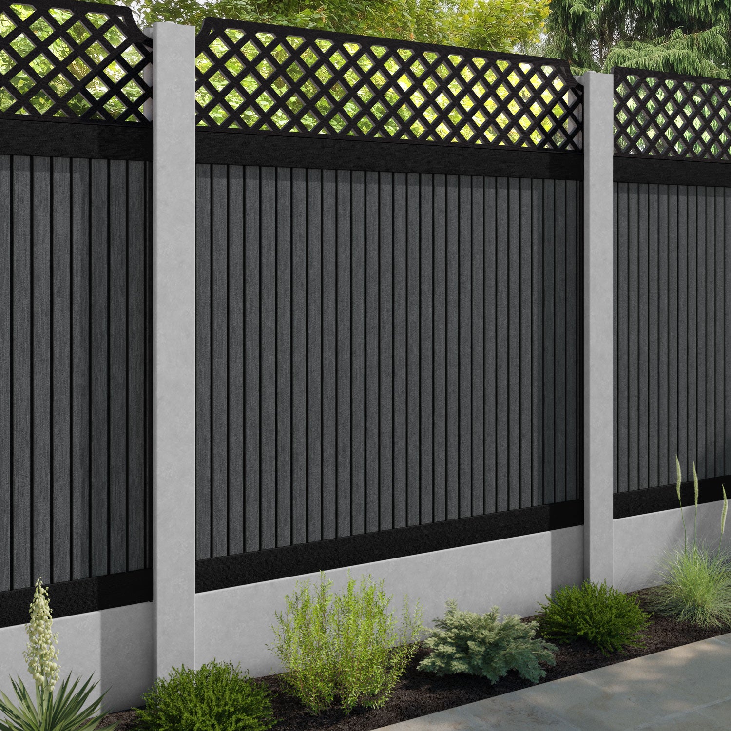 Virtis Regal Hive Fence Panel - Dark Grey - for existing concrete posts