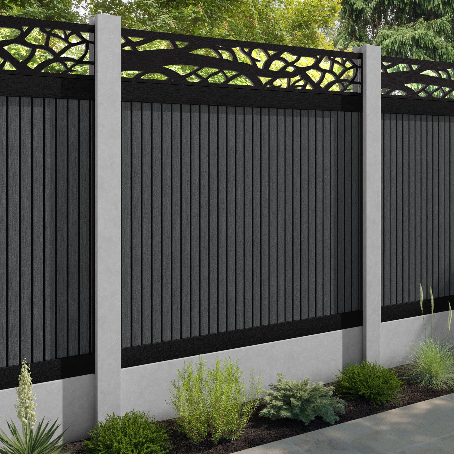 Virtis Twilight Fence Panel - Dark Grey - for existing concrete posts