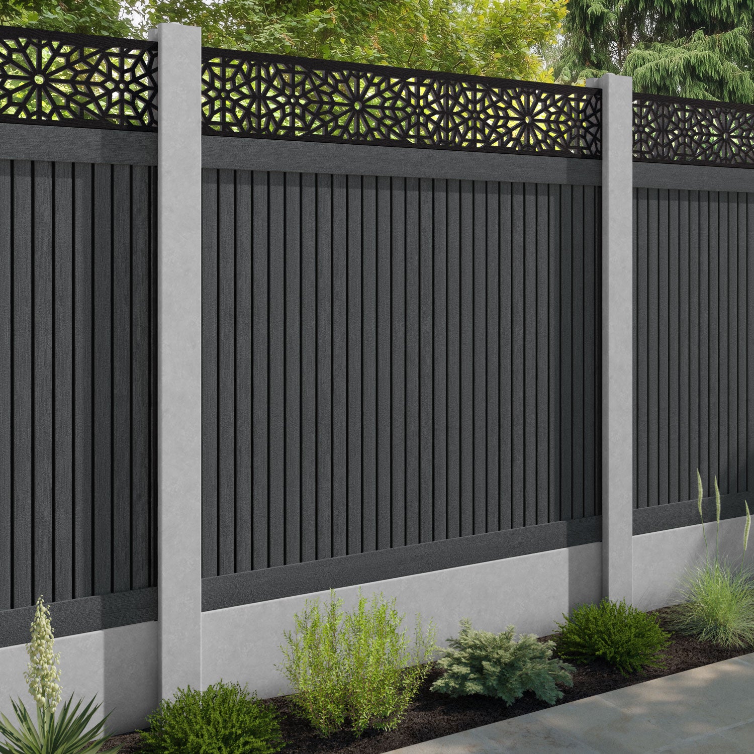 Virtis Alnara Fence Panel - Dark Grey - for existing concrete posts