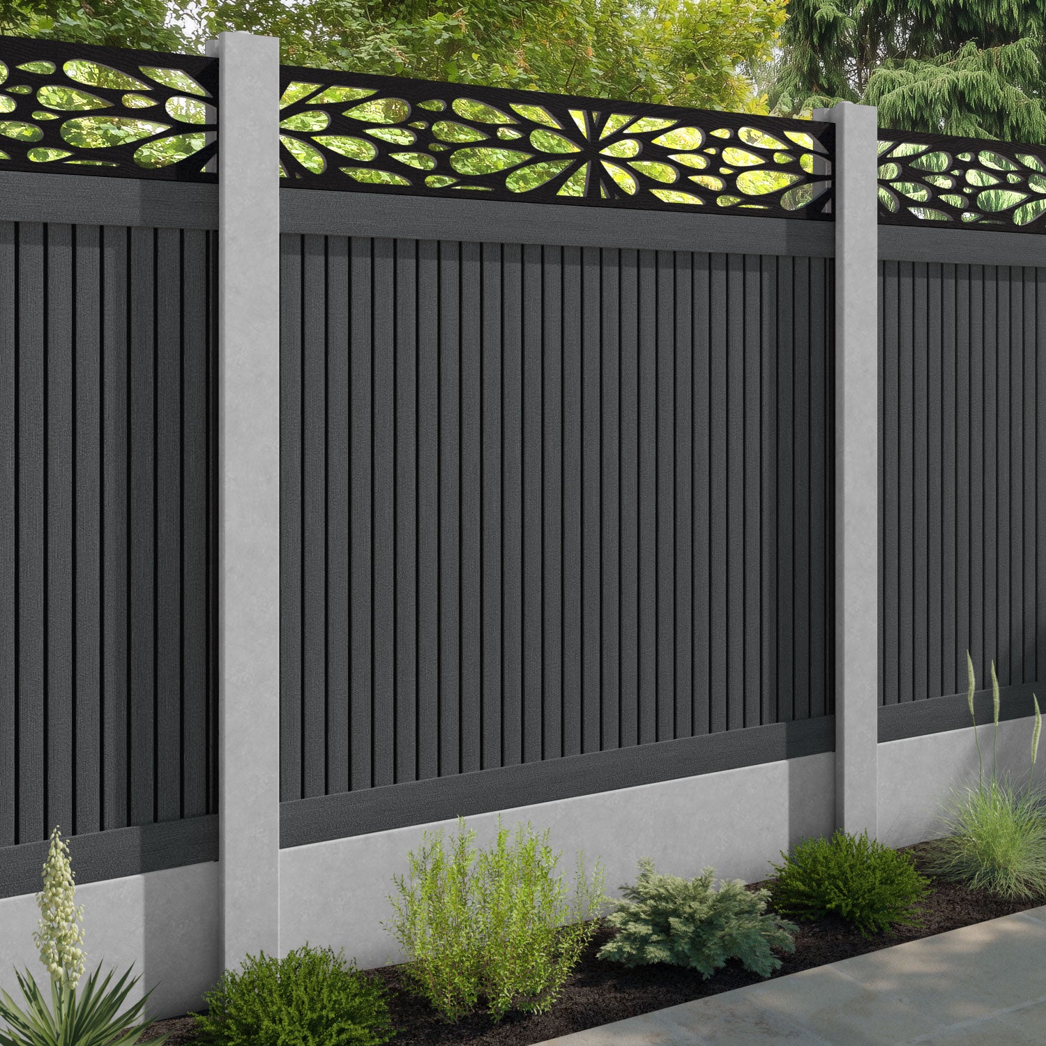 Virtis Blossom Fence Panel - Dark Grey - for existing concrete posts