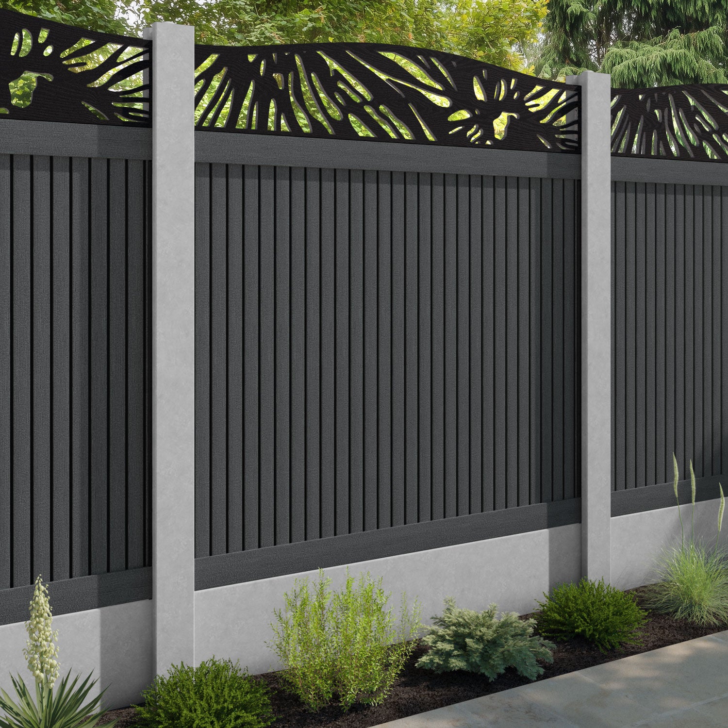 Virtis Poppy Curved Top Fence Panel - Dark Grey - for existing concrete posts