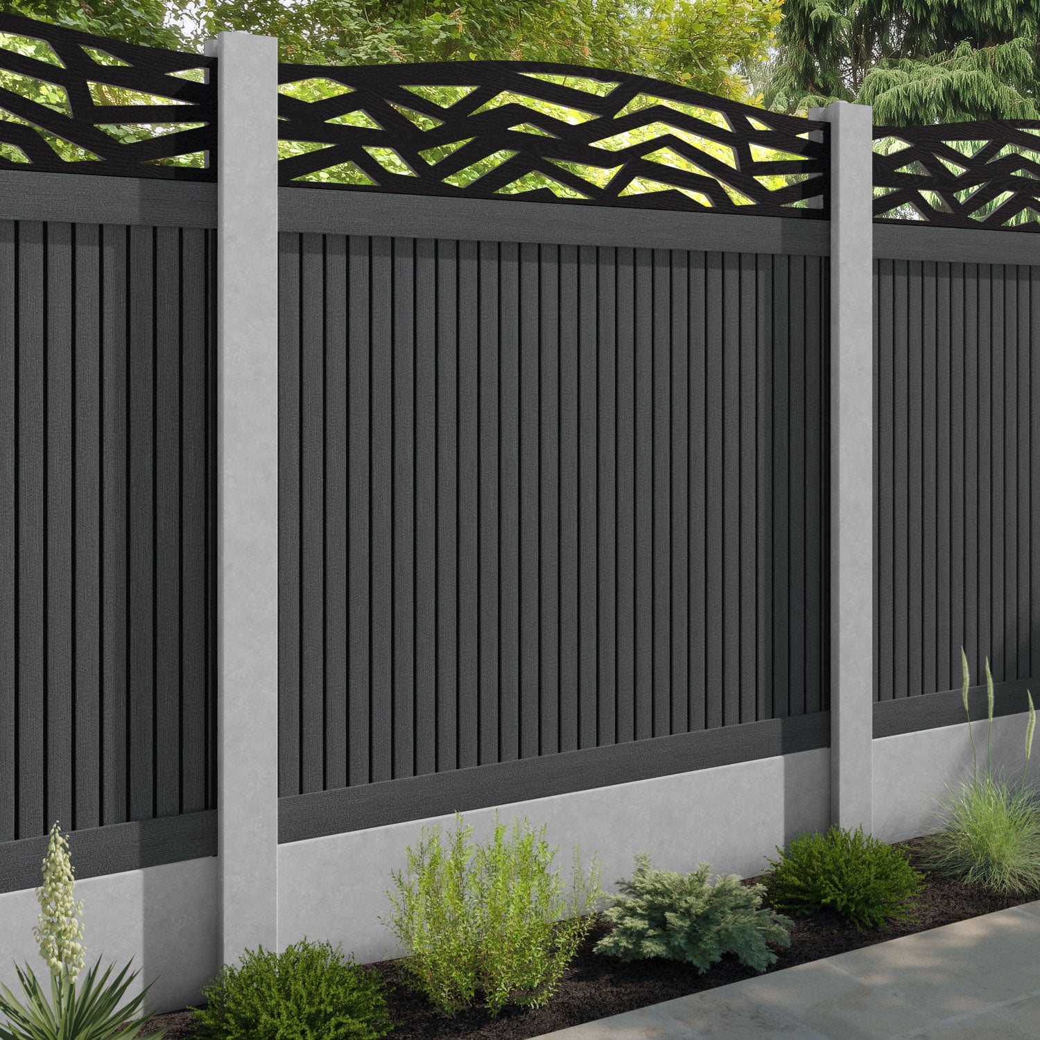 Virtis Zenith Curved Top Fence Panel - Dark Grey - for existing concrete posts
