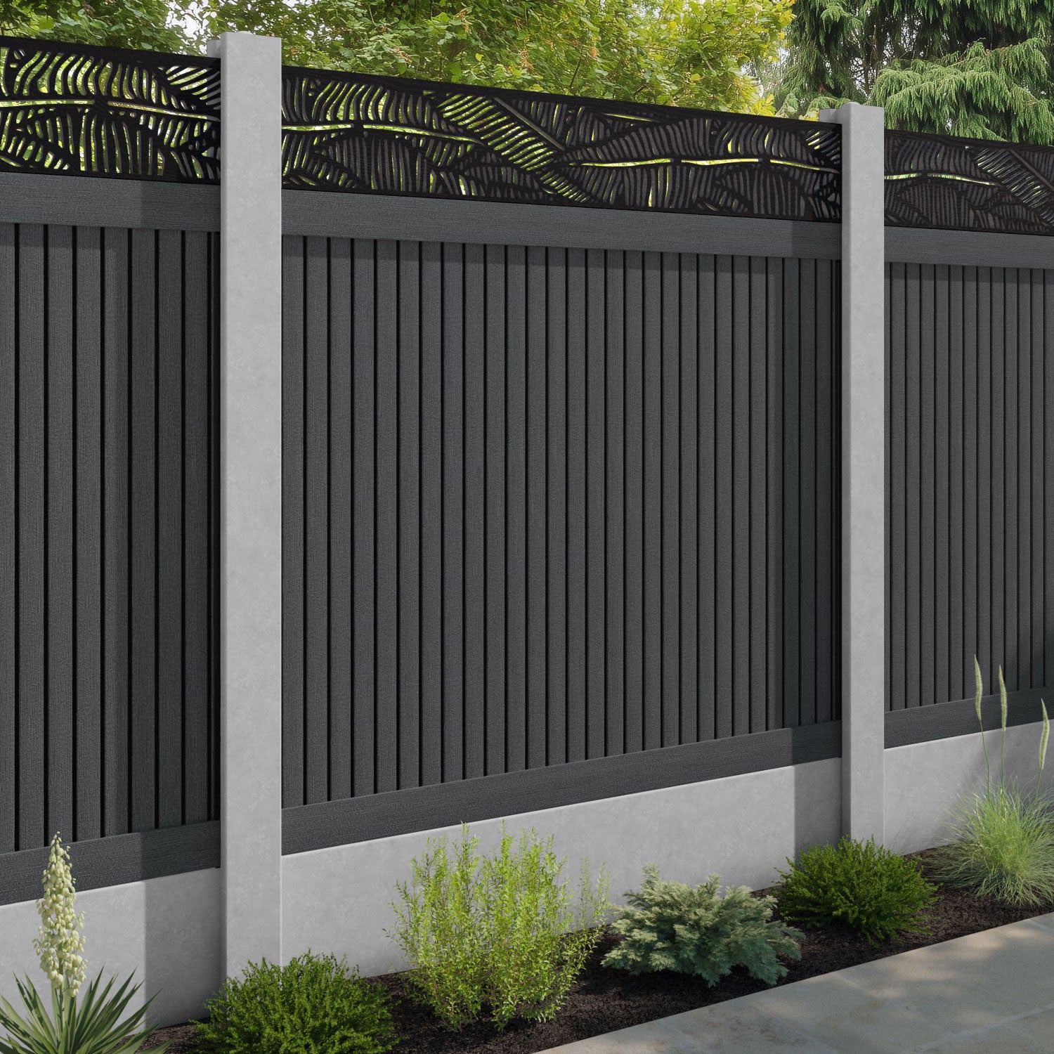 Virtis Feather Fence Panel - Dark Grey - for existing concrete posts