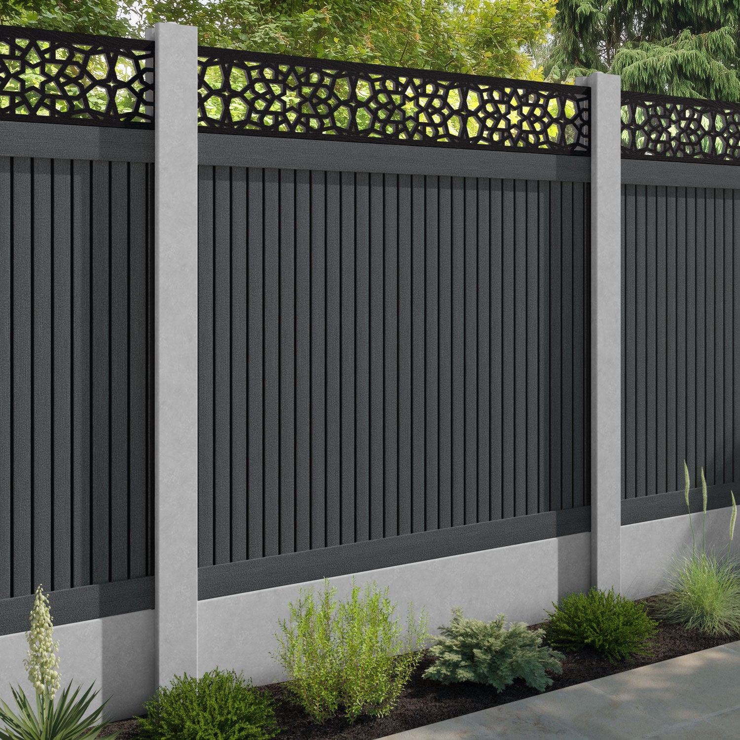 Virtis Nazira Fence Panel - Dark Grey - for existing concrete posts