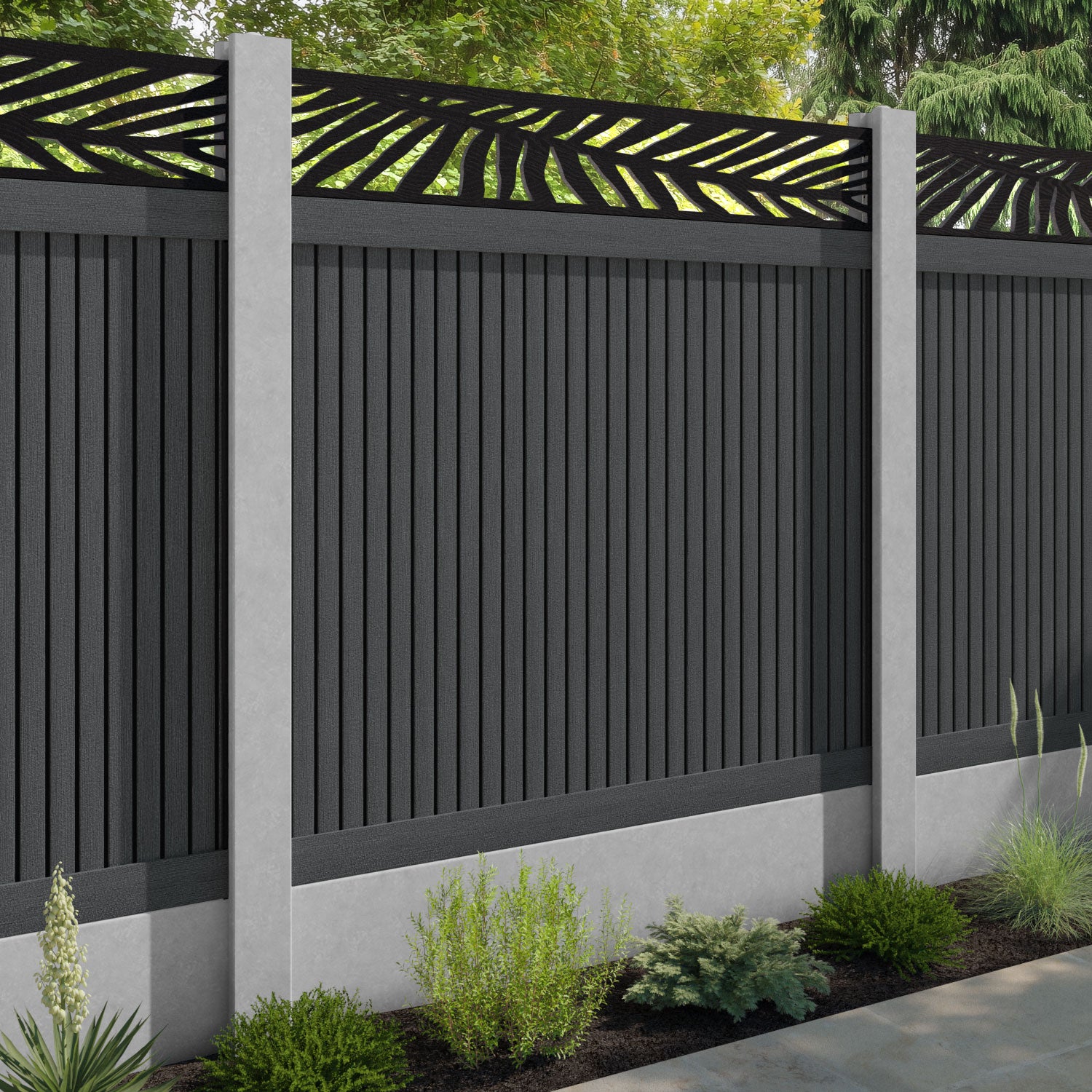 Virtis Palm Fence Panel - Dark Grey - for existing concrete posts