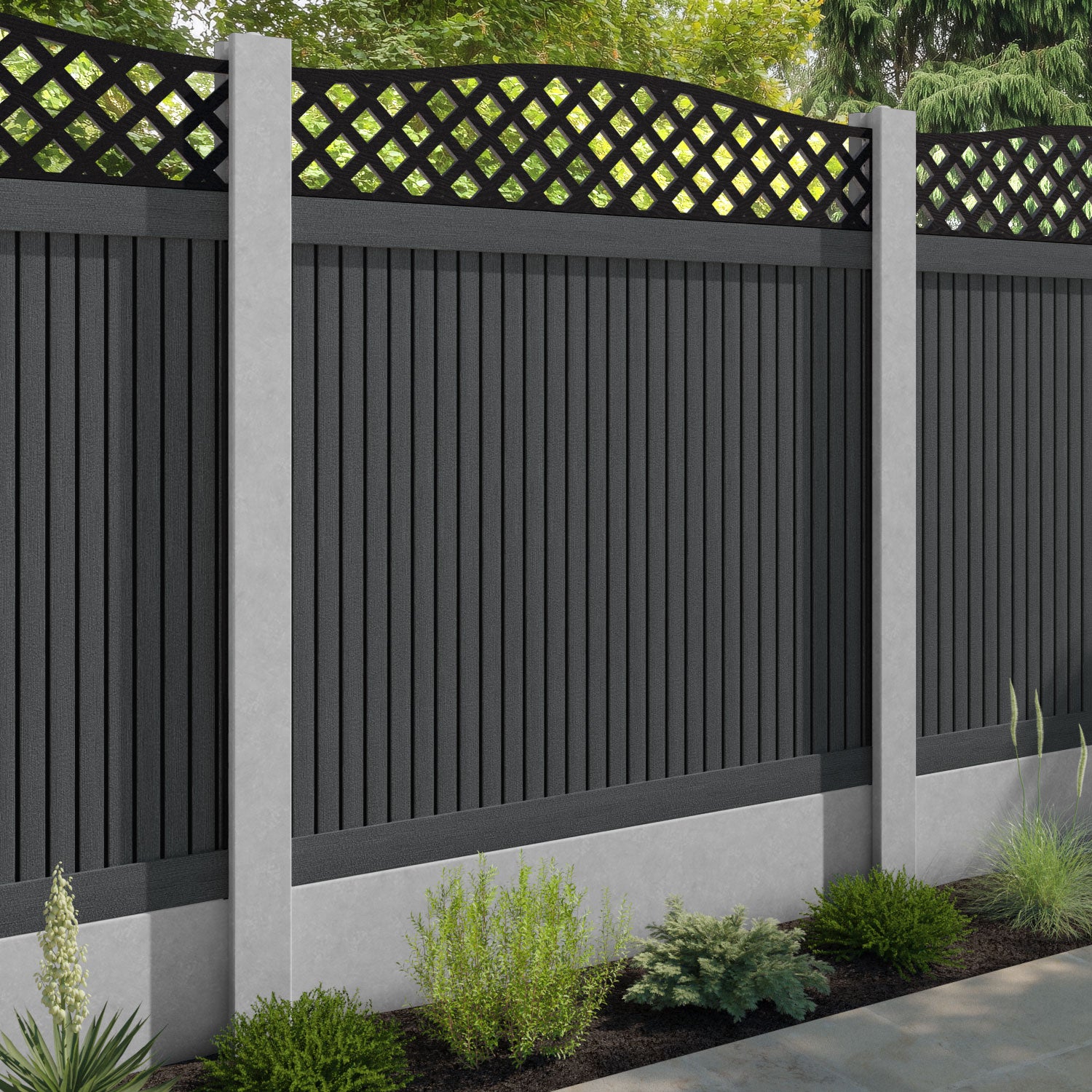 Virtis High Wave Fence Panel - Dark Grey - for existing concrete posts