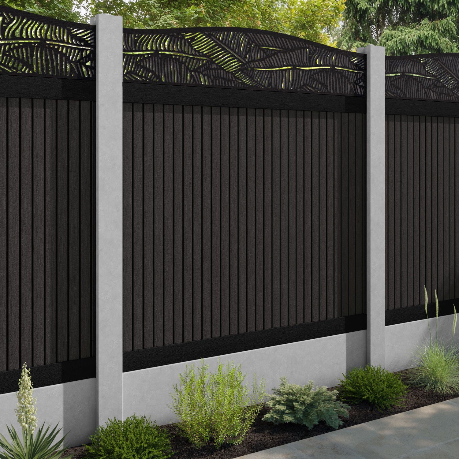 Virtis Feather Curved Top Fence Panel - Dark Oak - for existing concrete posts