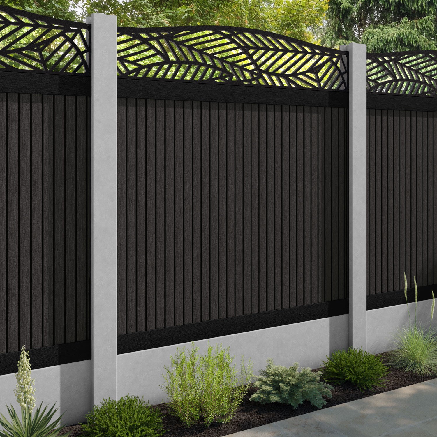 Virtis Habitat Curved Top Fence Panel - Dark Oak - for existing concrete posts