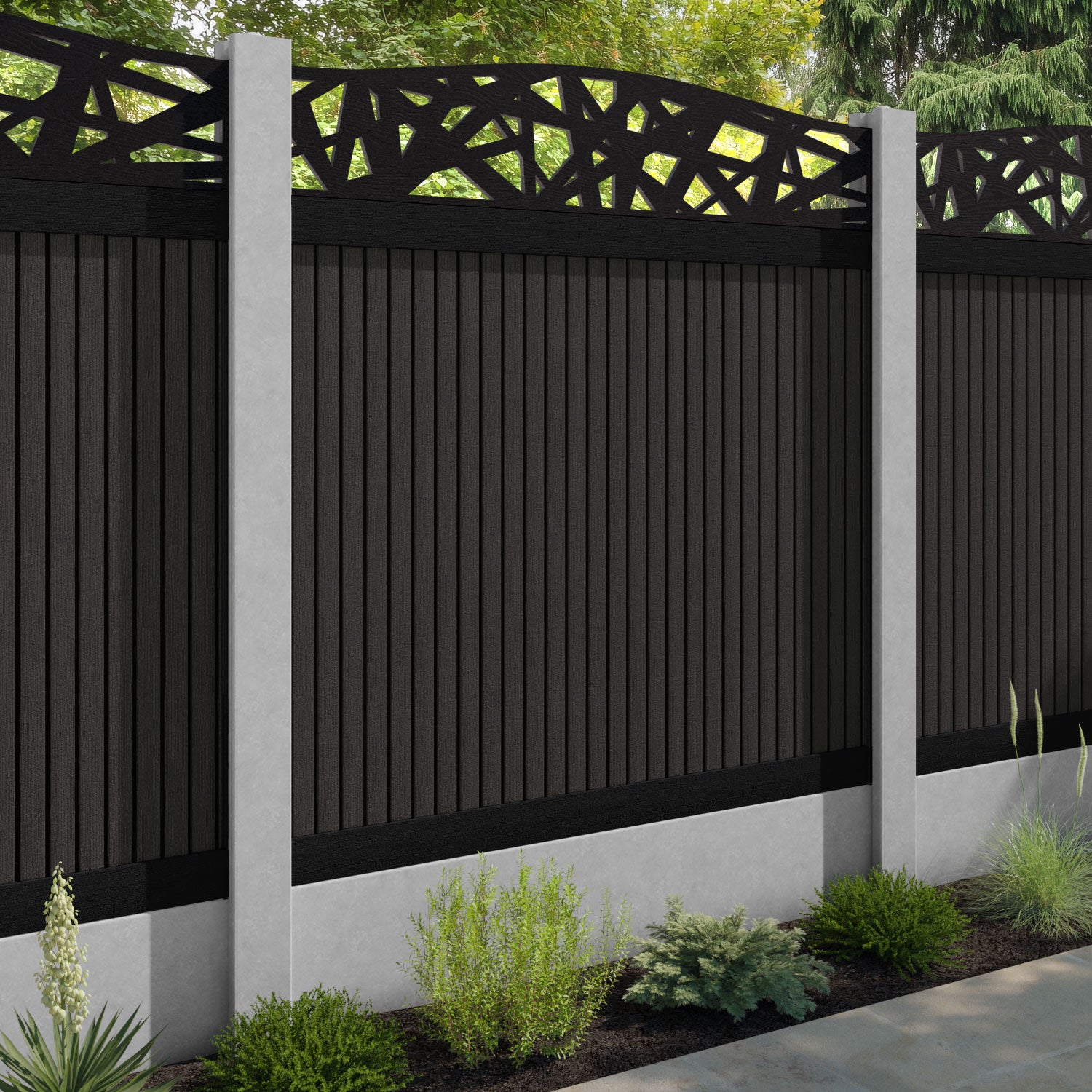 Virtis Prism Curved Top Fence Panel - Dark Oak - for existing concrete posts
