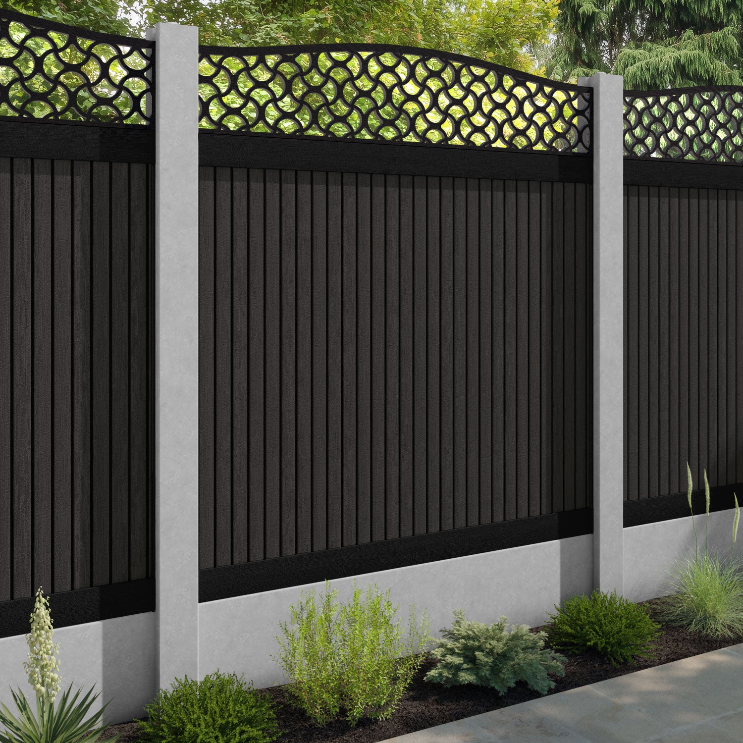 Virtis Vida Curved Top Fence Panel - Dark Oak - for existing concrete posts