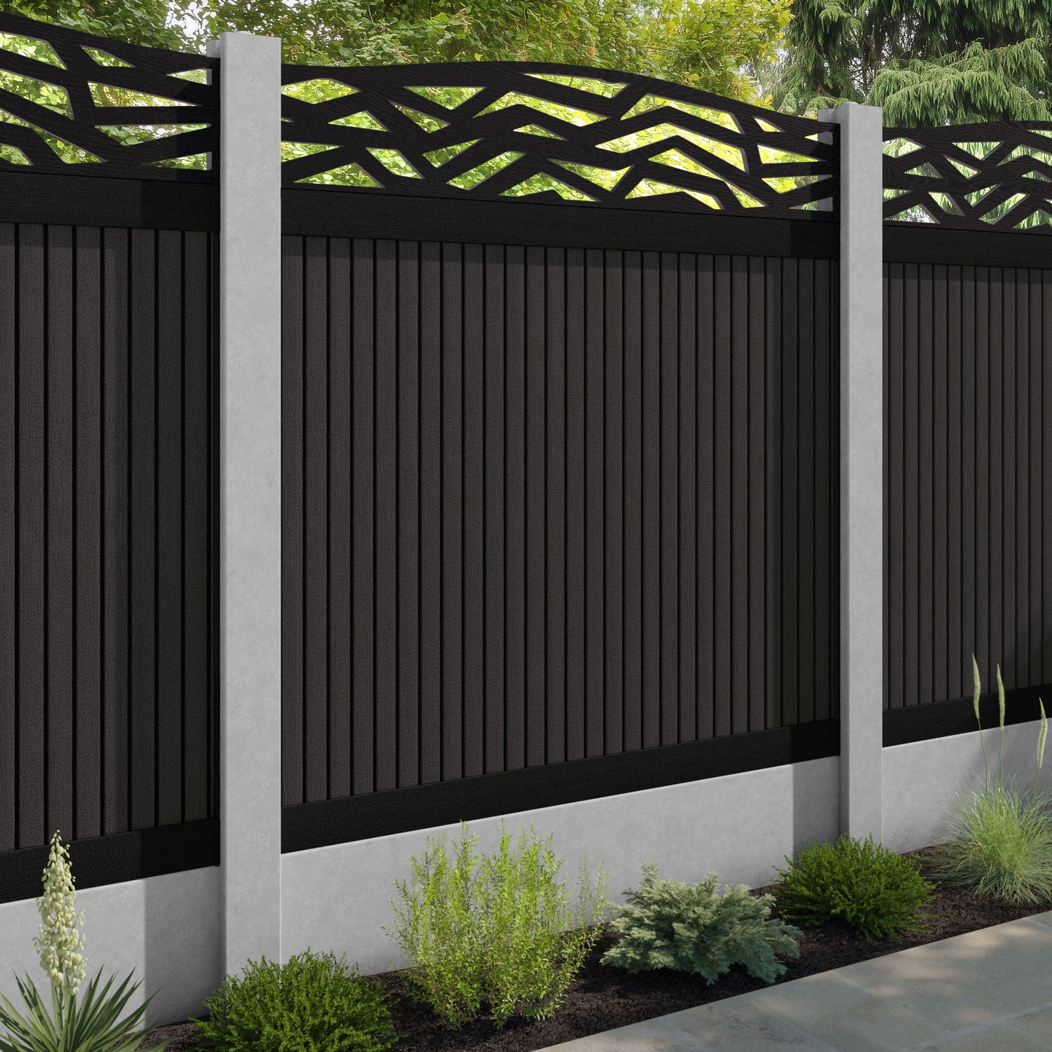 Virtis Zenith Curved Top Fence Panel - Dark Oak - for existing concrete posts