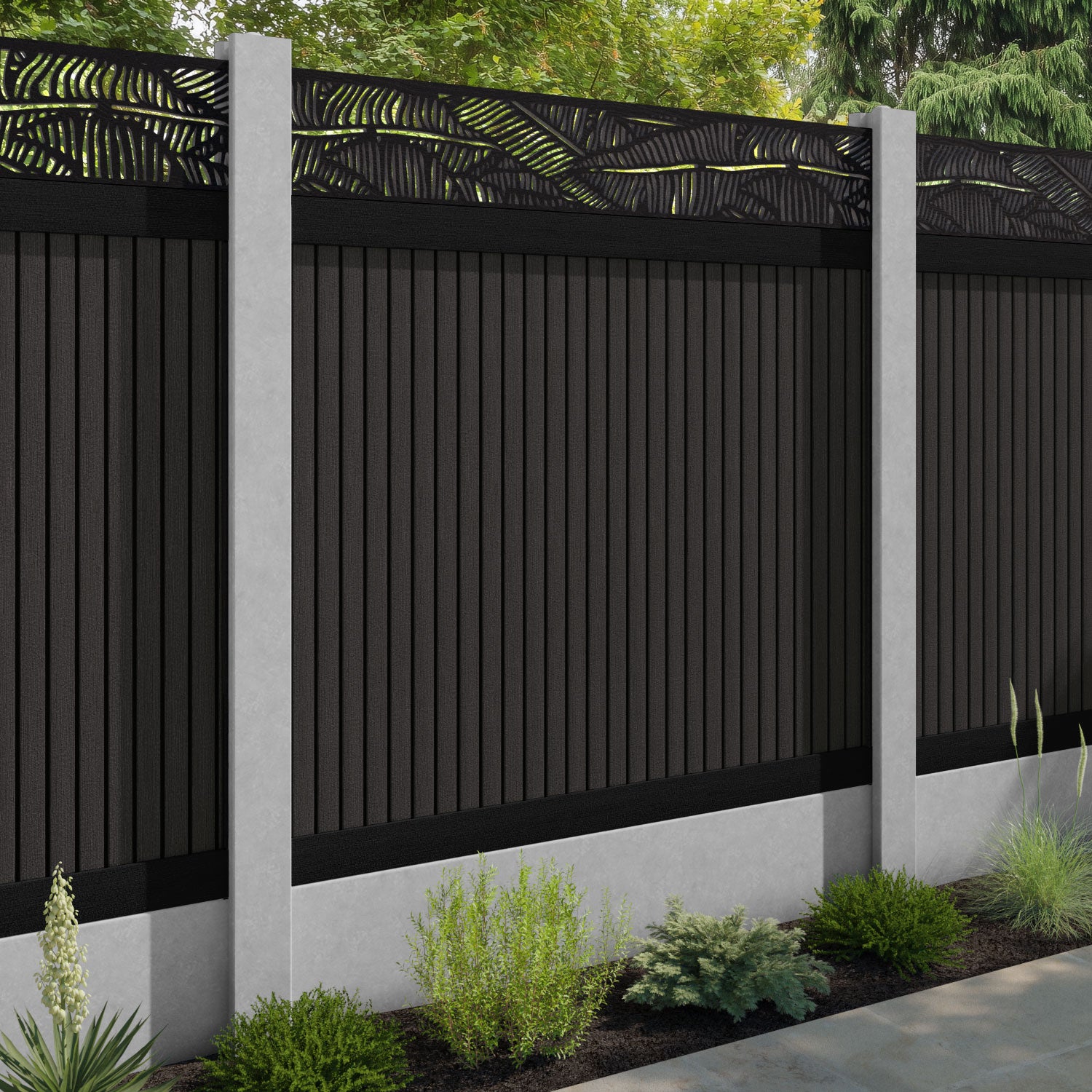 Virtis Feather Fence Panel - Dark Oak - for existing concrete posts