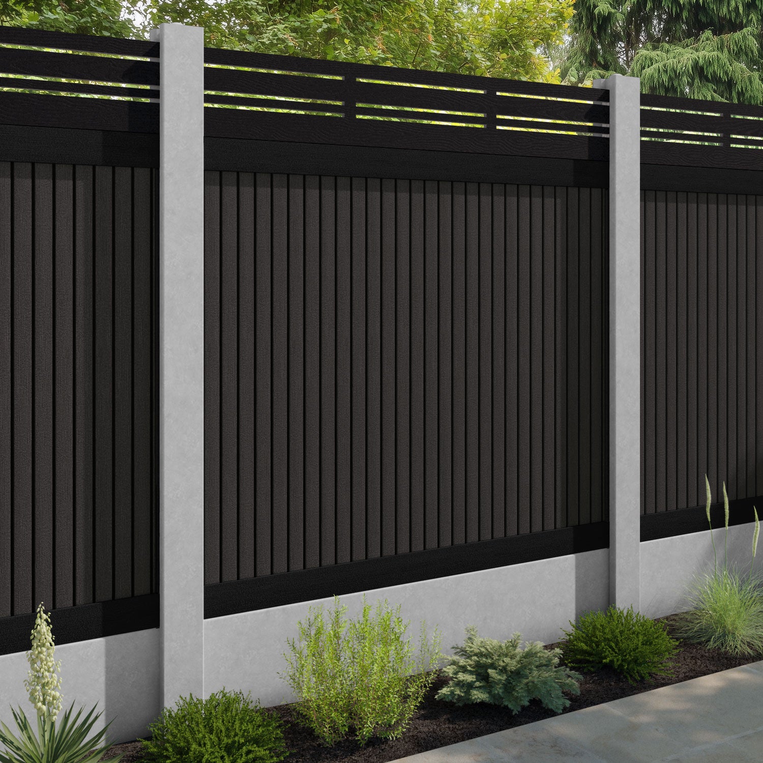 Virtis Linea Fence Panel - Dark Oak - for existing concrete posts
