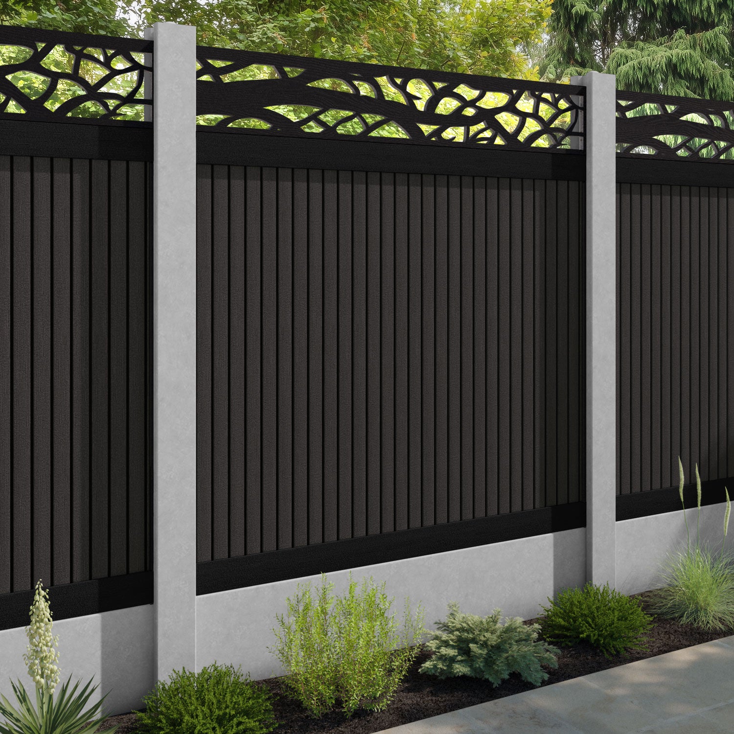 Virtis Twilight Fence Panel - Dark Oak - for existing concrete posts