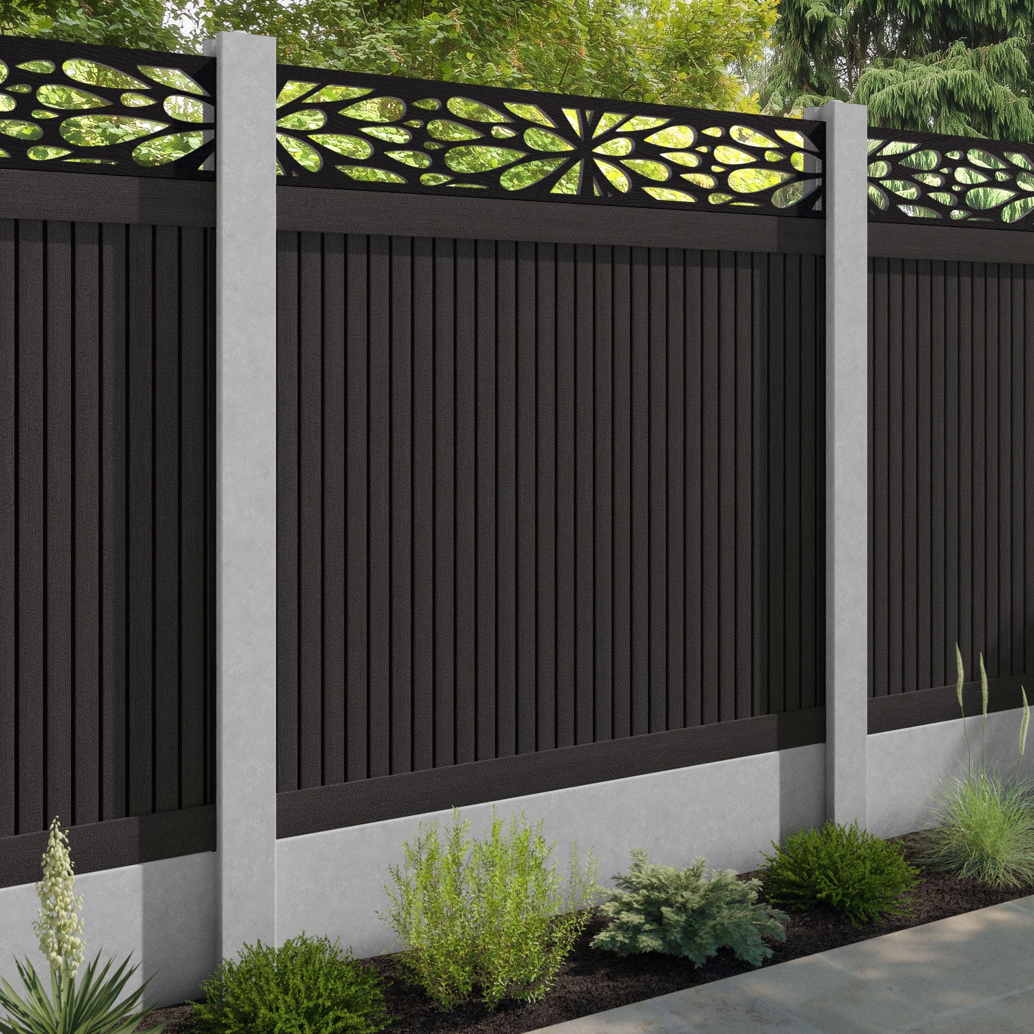 Virtis Blossom Fence Panel - Dark Oak - for existing concrete posts