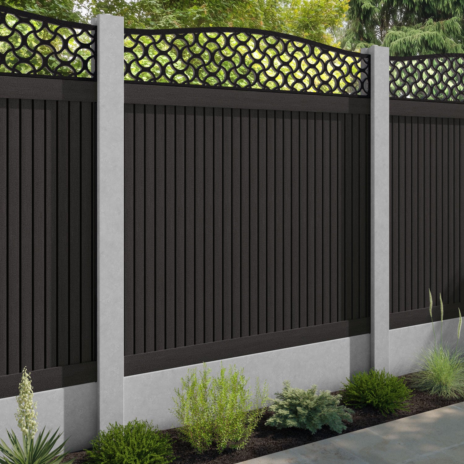 Virtis Vida Curved Top Fence Panel - Dark Oak - for existing concrete posts
