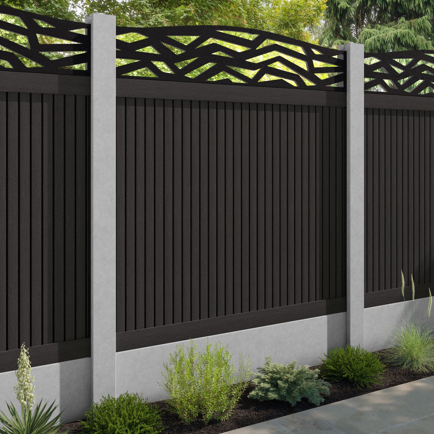 Virtis Zenith Curved Top Fence Panel - Dark Oak - for existing concrete posts