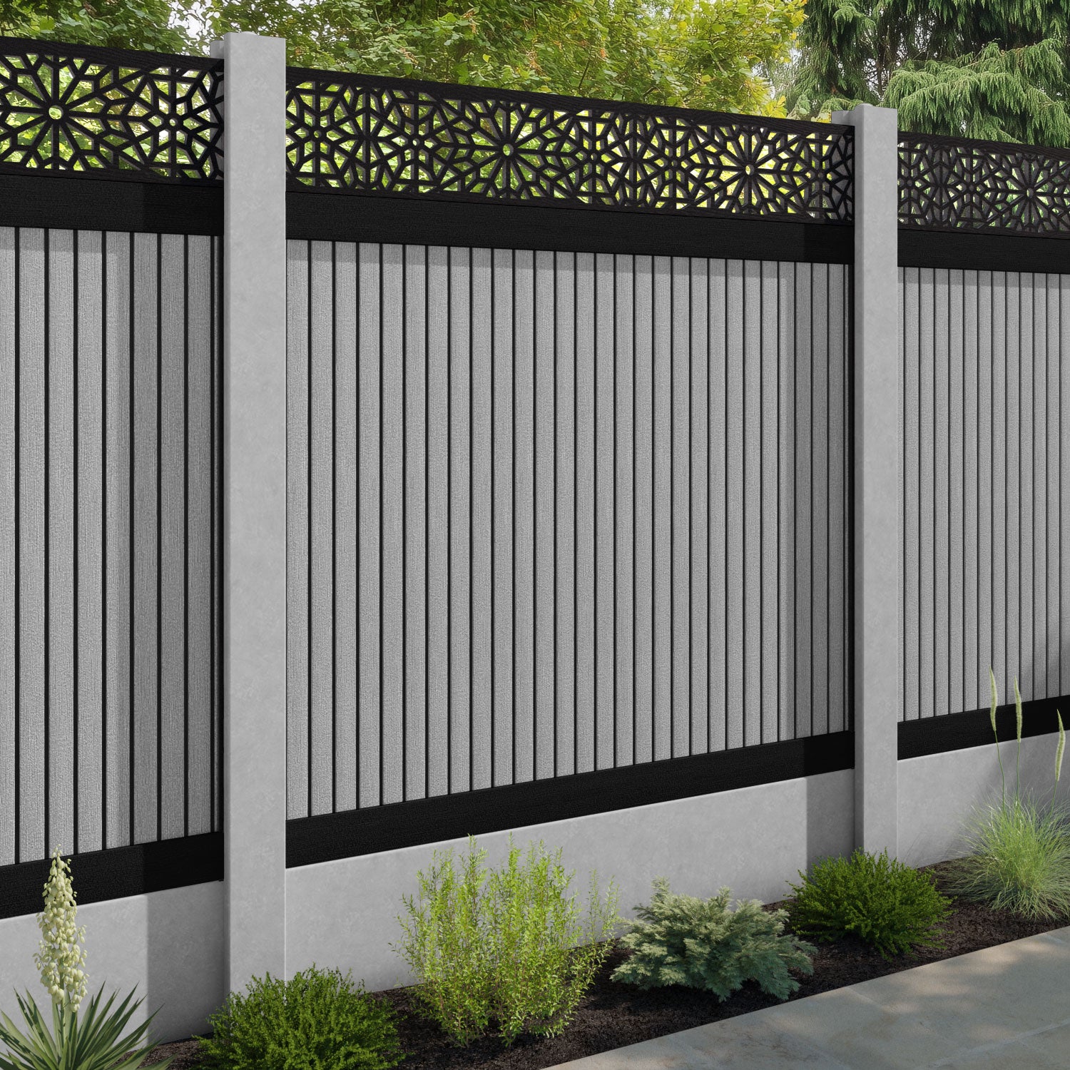 Virtis Alnara Fence Panel - Light Grey - for existing concrete posts