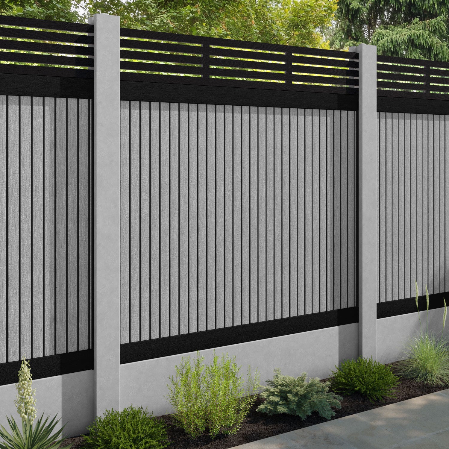 Virtis Aspen Fence Panel - Light Grey - for existing concrete posts