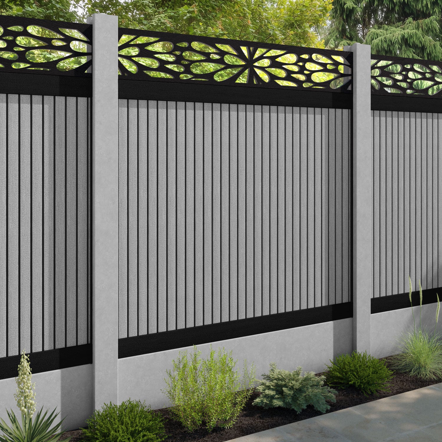 Virtis Blossom Fence Panel - Light Grey - for existing concrete posts