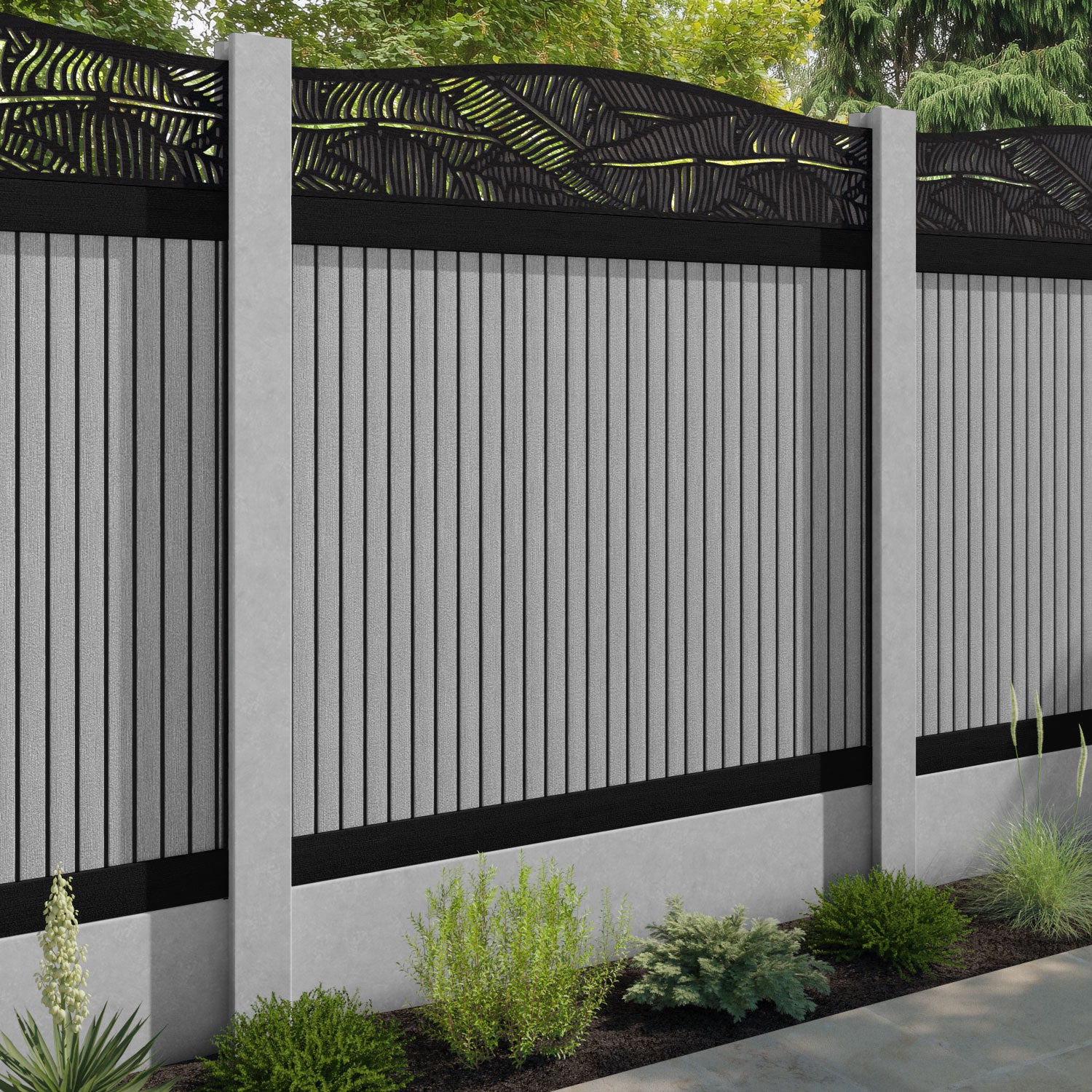 Virtis Feather Curved Top Fence Panel - Light Grey - for existing concrete posts