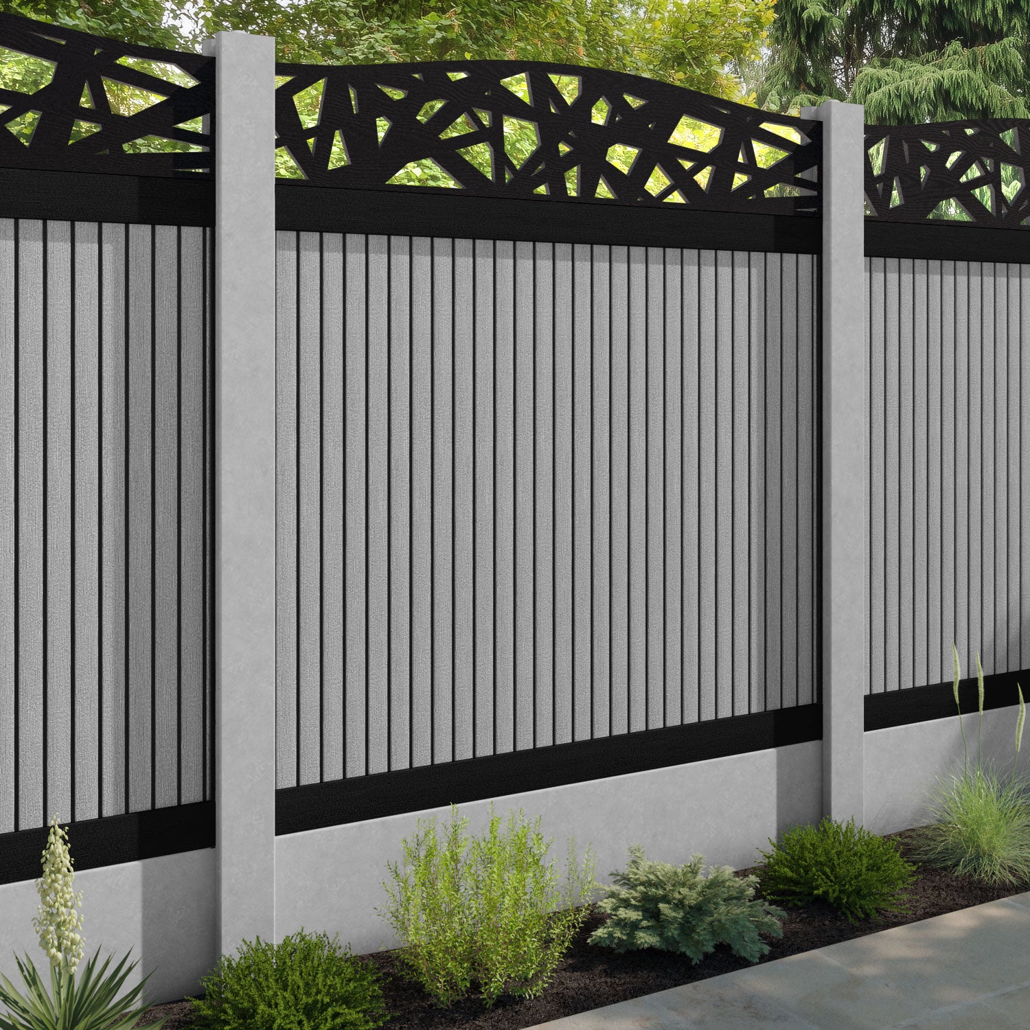 Virtis Prism Curved Top Fence Panel - Light Grey - for existing concrete posts