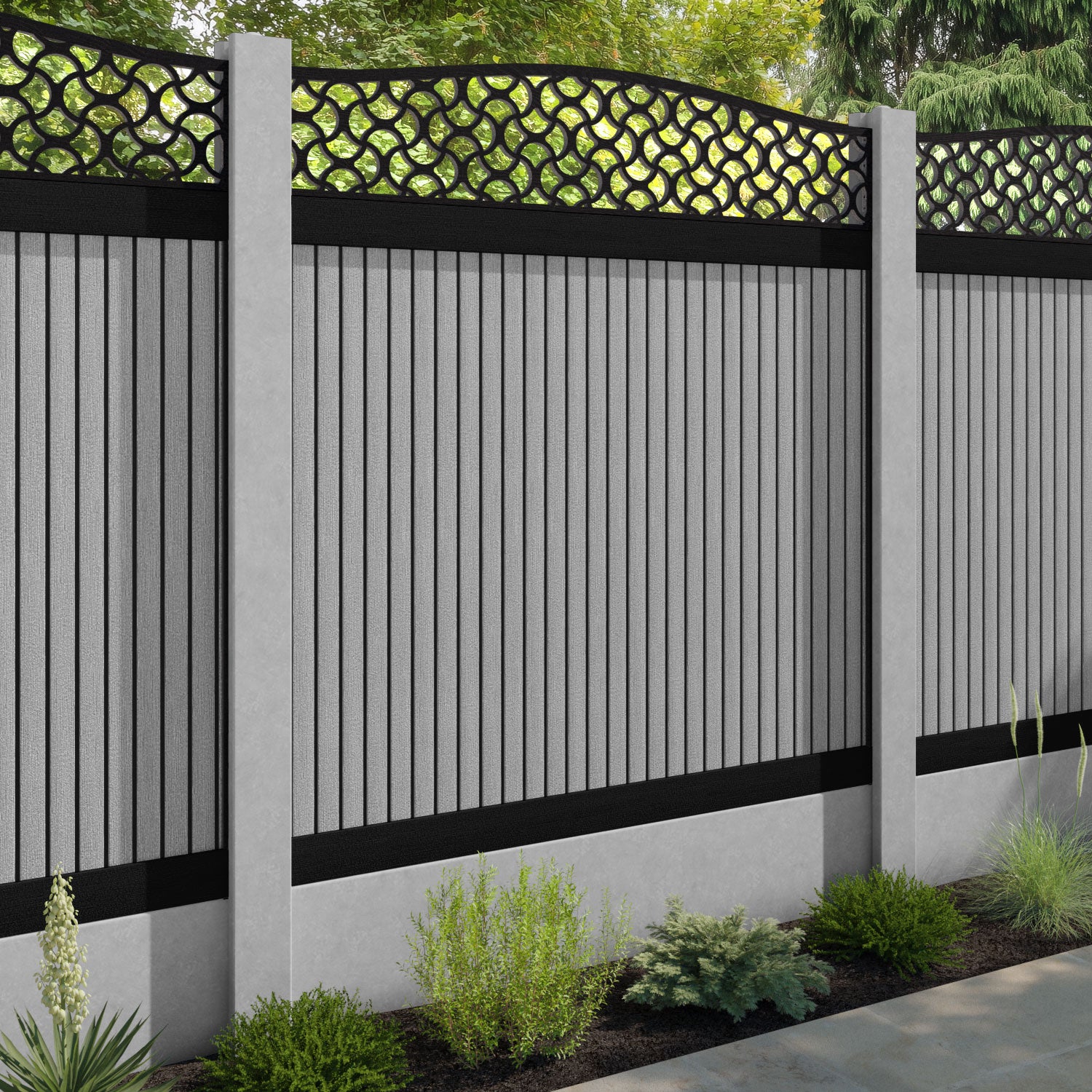 Virtis Vida Curved Top Fence Panel - Light Grey - for existing concrete posts