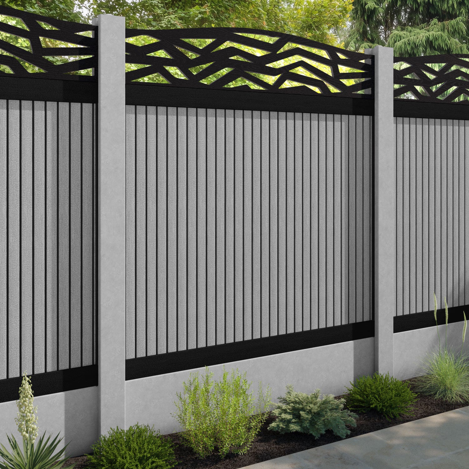 Virtis Zenith Curved Top Fence Panel - Light Grey - for existing concrete posts