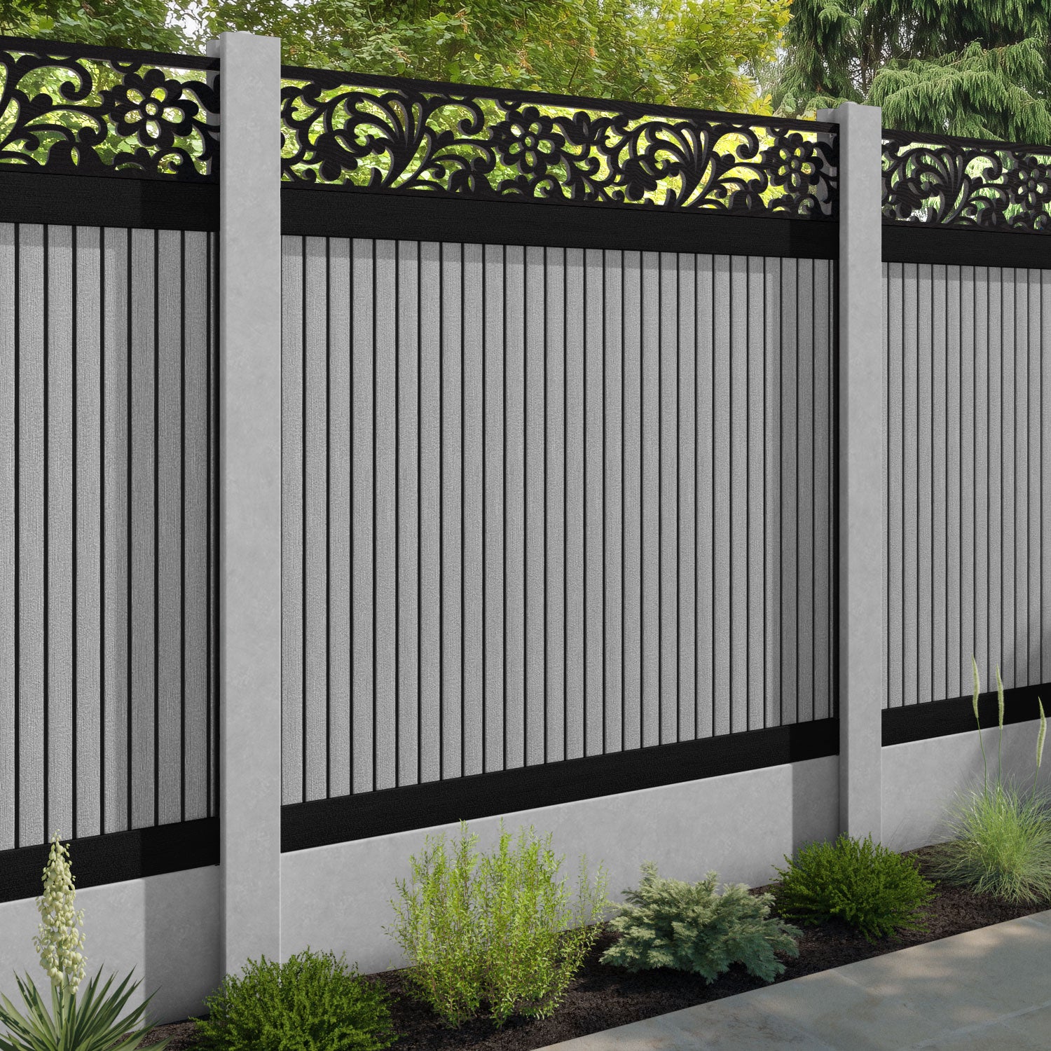 Virtis Eden Fence Panel - Light Grey - for existing concrete posts