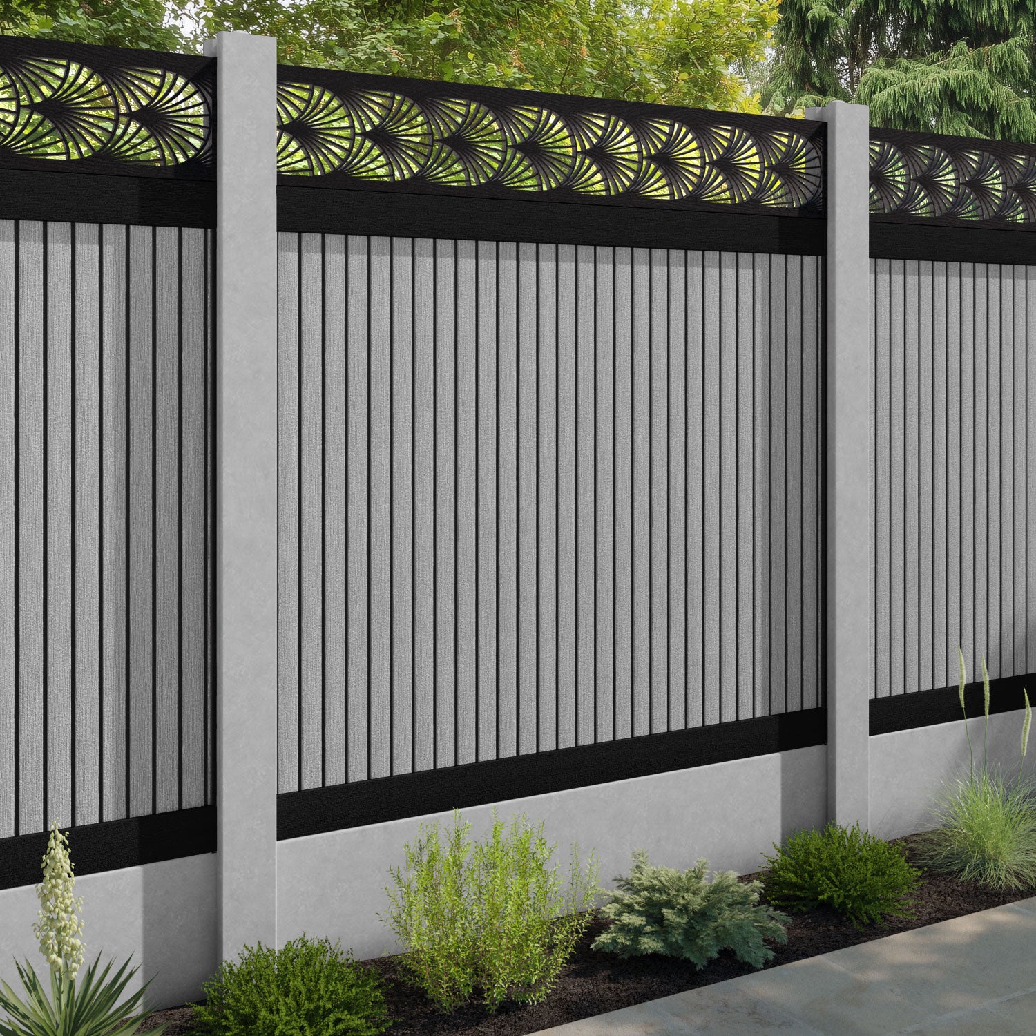 Virtis Laurel Fence Panel - Light Grey - for existing concrete posts
