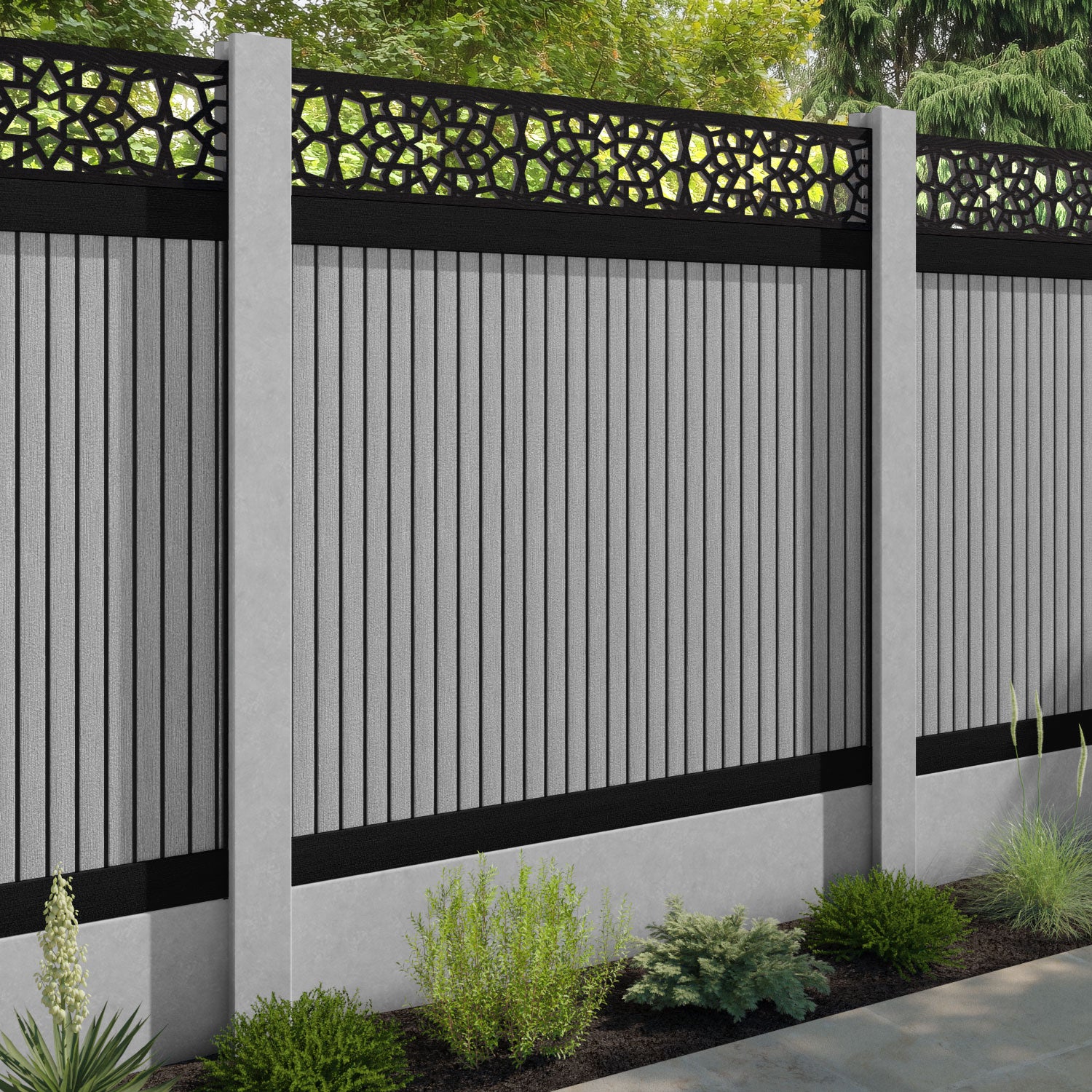 Virtis Nazira Fence Panel - Light Grey - for existing concrete posts