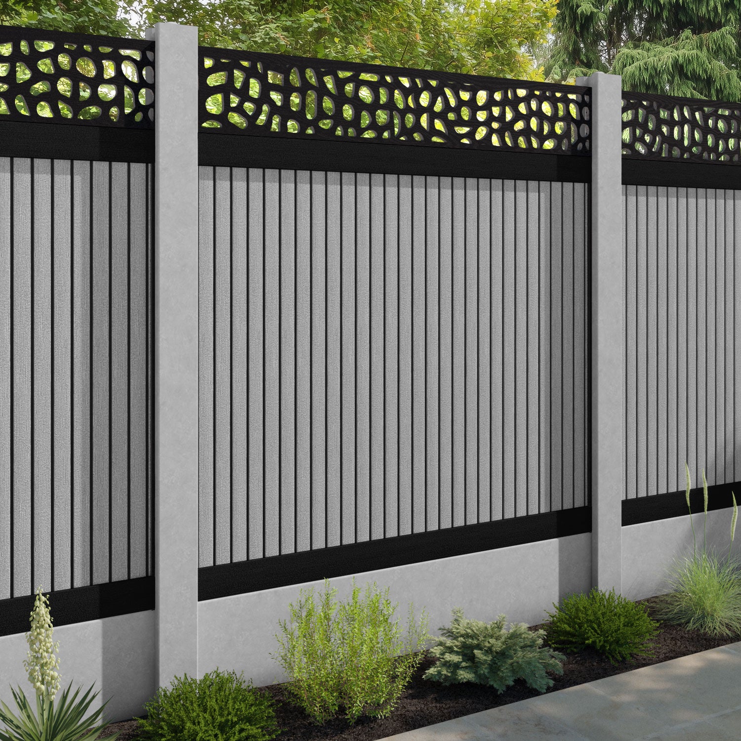 Virtis Pebble Fence Panel - Light Grey - for existing concrete posts