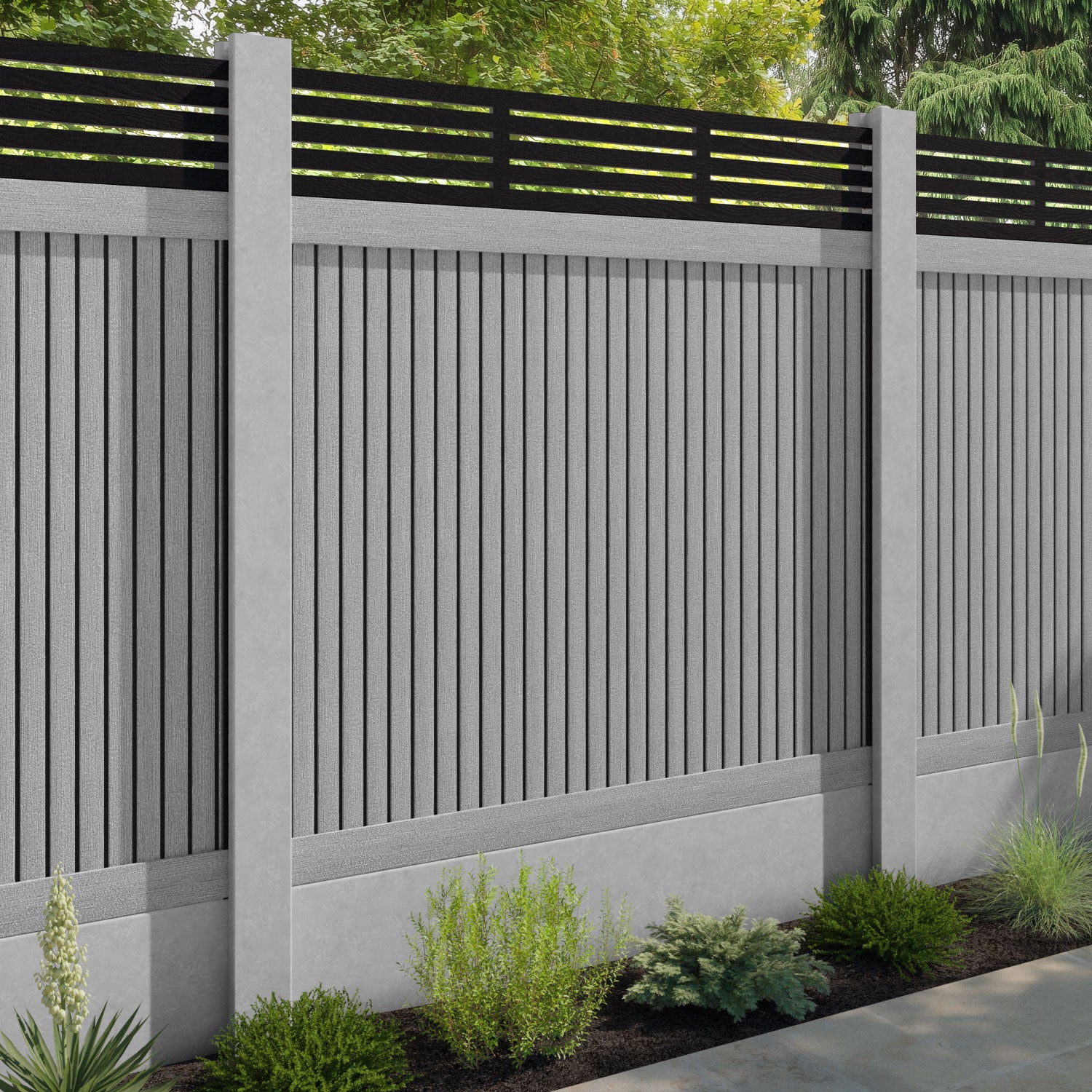 Virtis Aspen Fence Panel - Light Grey - for existing concrete posts