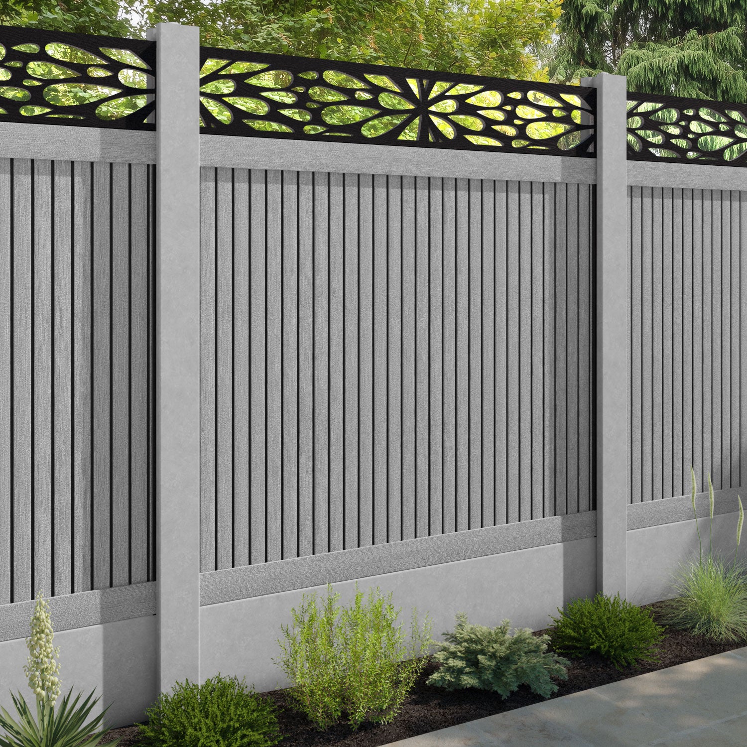 Virtis Blossom Fence Panel - Light Grey - for existing concrete posts
