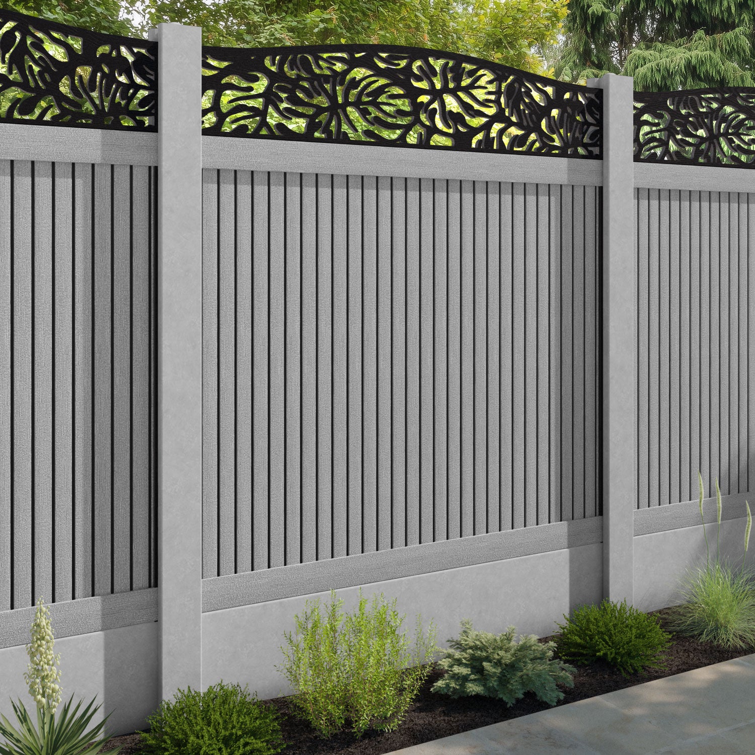 Virtis Botanic Curved Top Fence Panel - Light Grey - for existing concrete posts