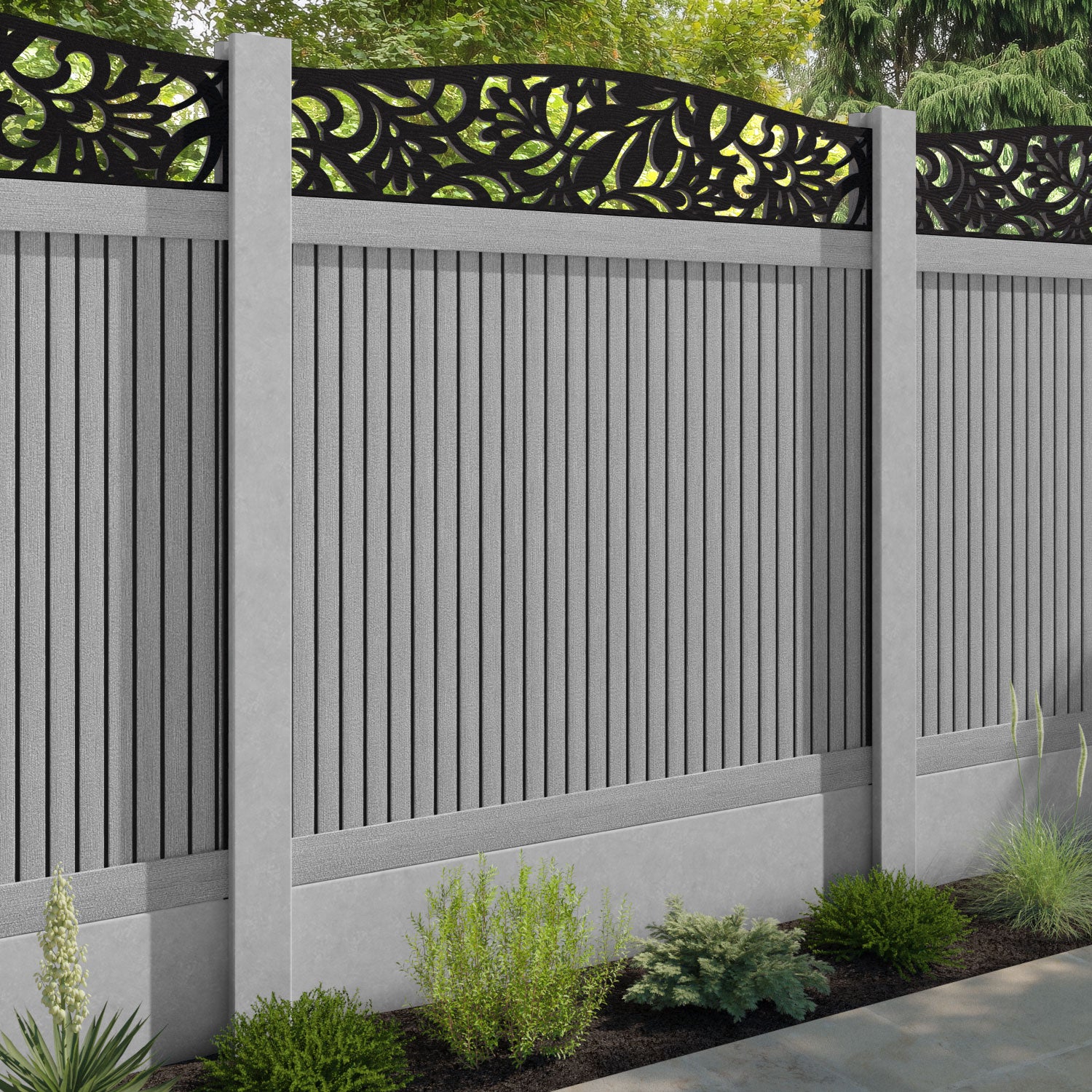 Virtis Heritage Curved Top Fence Panel - Light Grey - for existing concrete posts