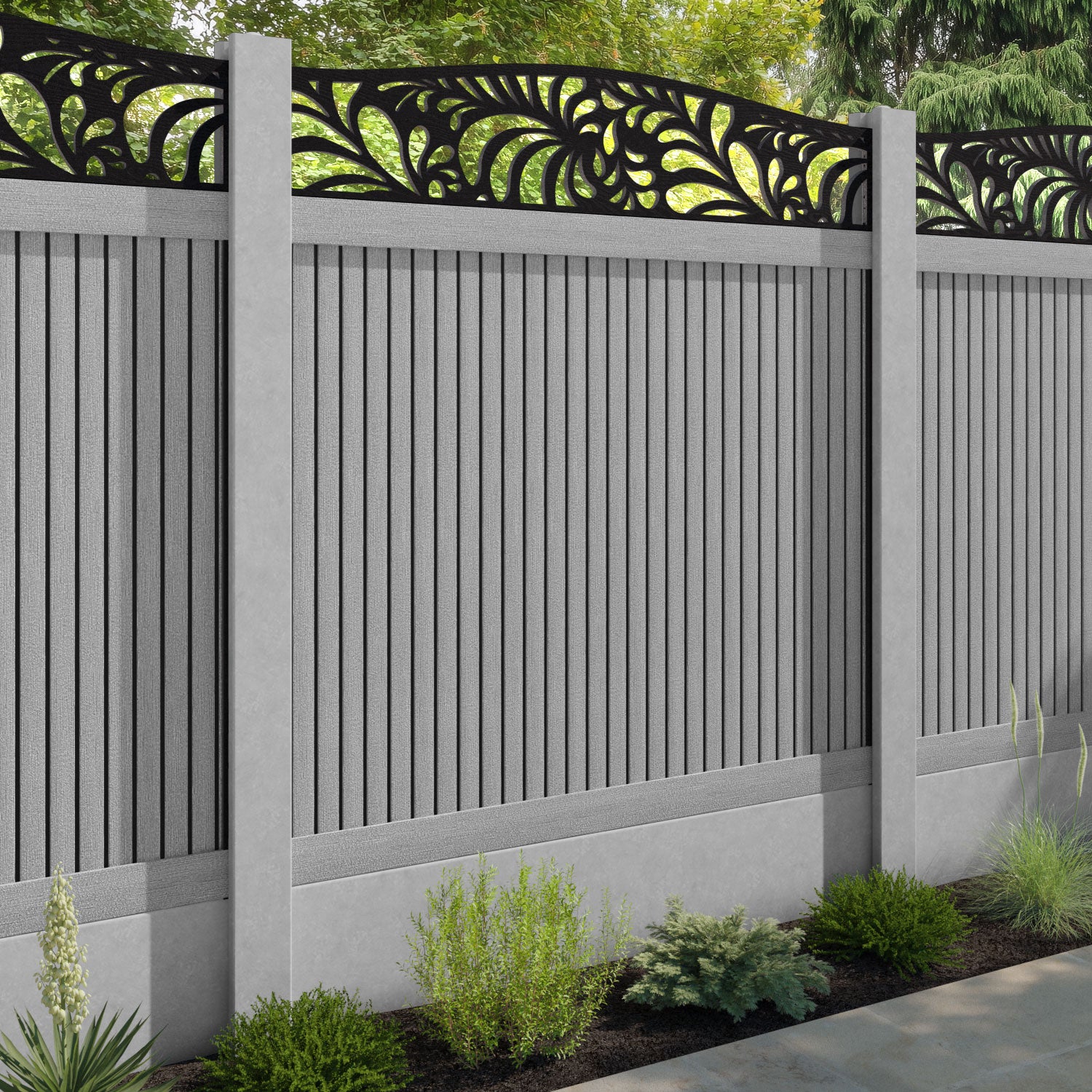 Virtis Petal Curved Top Fence Panel - Light Grey - for existing concrete posts