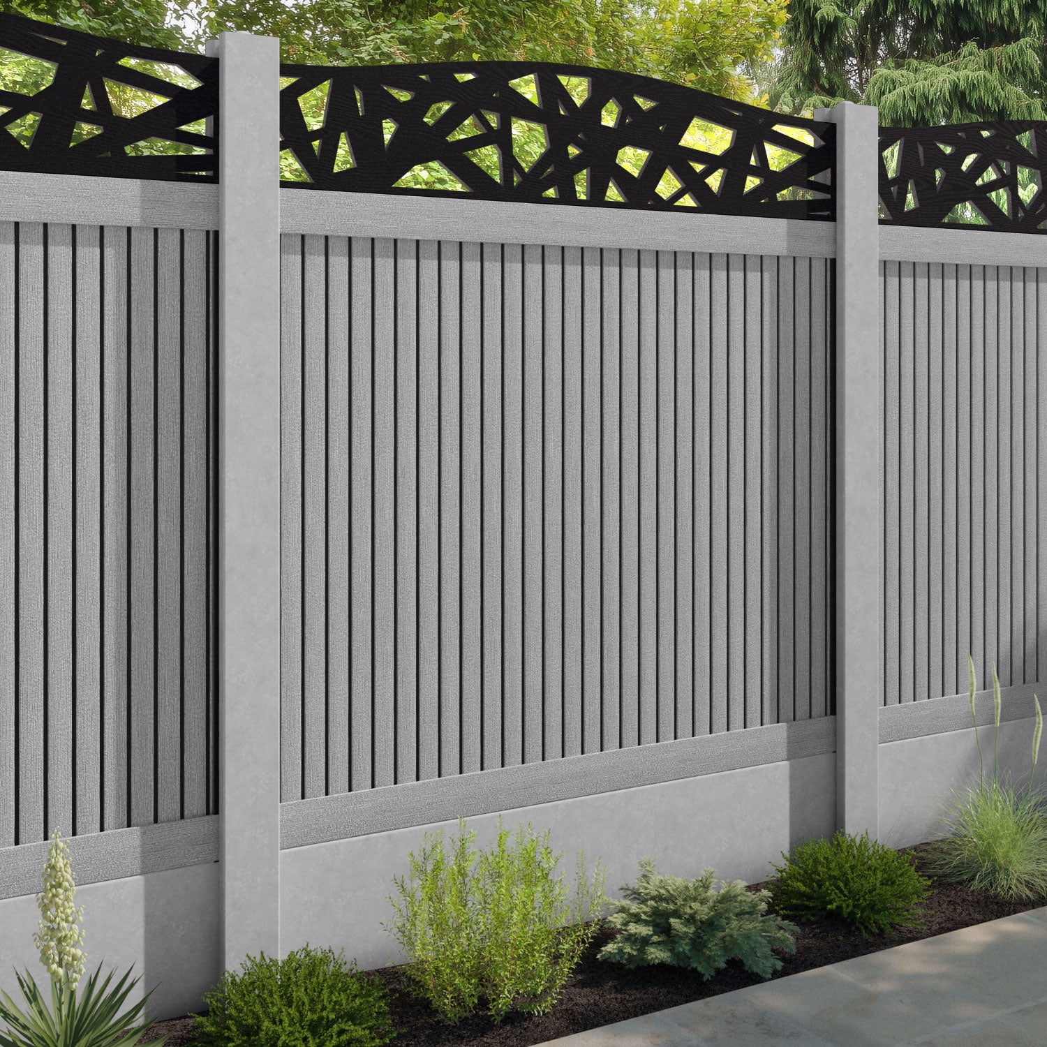 Virtis Prism Curved Top Fence Panel - Light Grey - for existing concrete posts