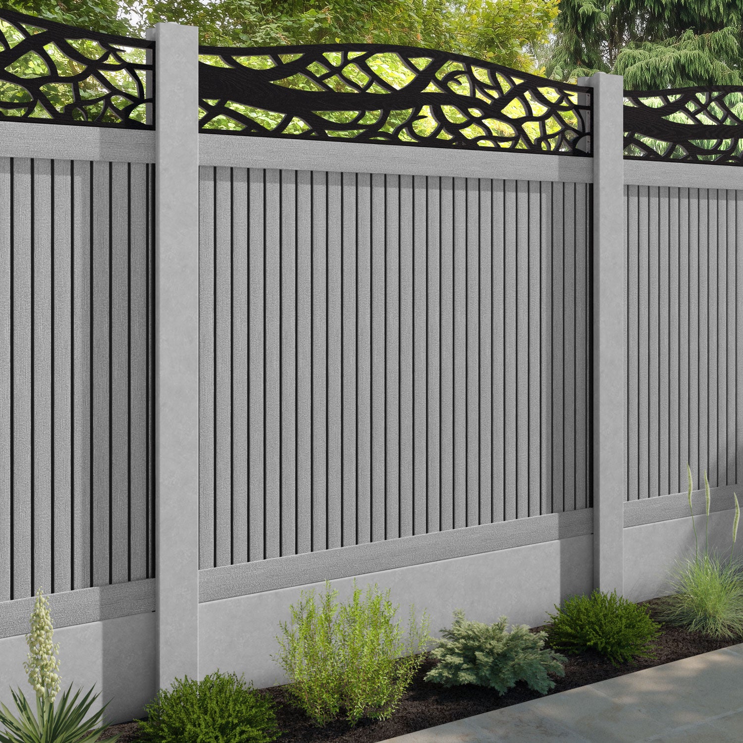 Virtis Twilight Curved Top Fence Panel - Light Grey - for existing concrete posts