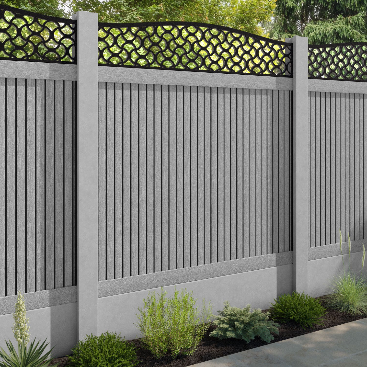 Virtis Vida Curved Top Fence Panel - Light Grey - for existing concrete posts