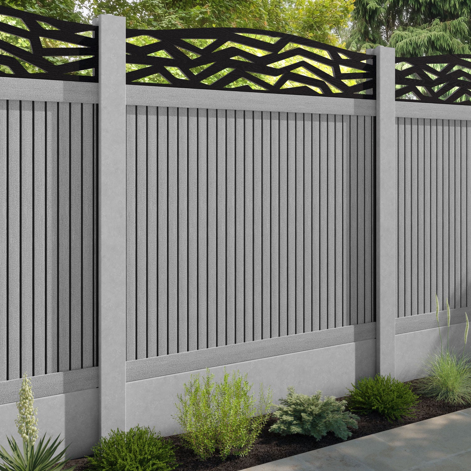 Virtis Zenith Curved Top Fence Panel - Light Grey - for existing concrete posts