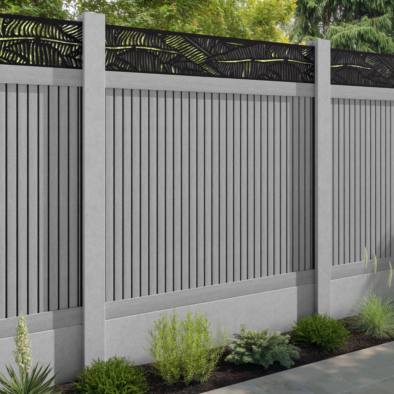 Virtis Feather Fence Panel - Light Grey - for existing concrete posts