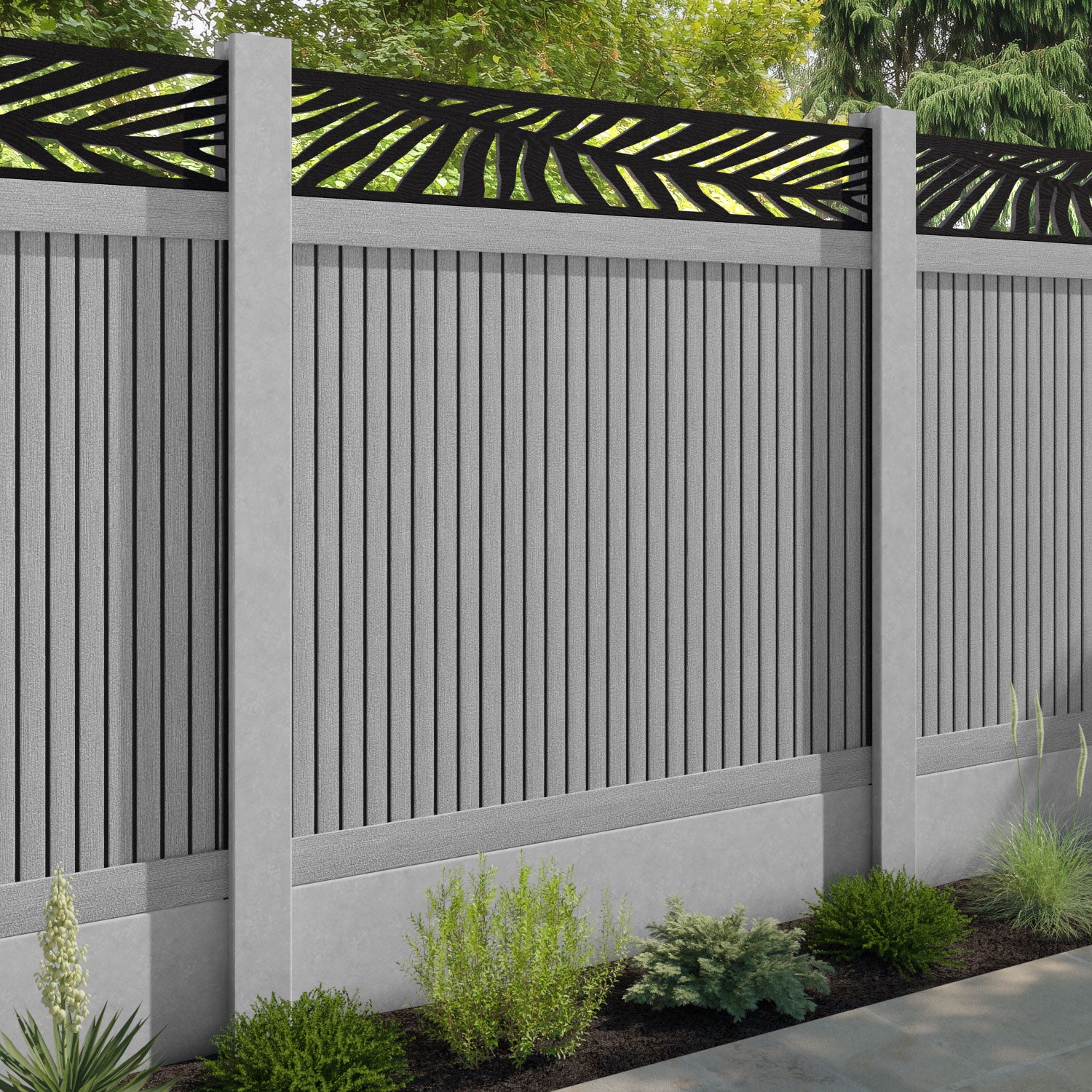 Virtis Palm Fence Panel - Light Grey - for existing concrete posts